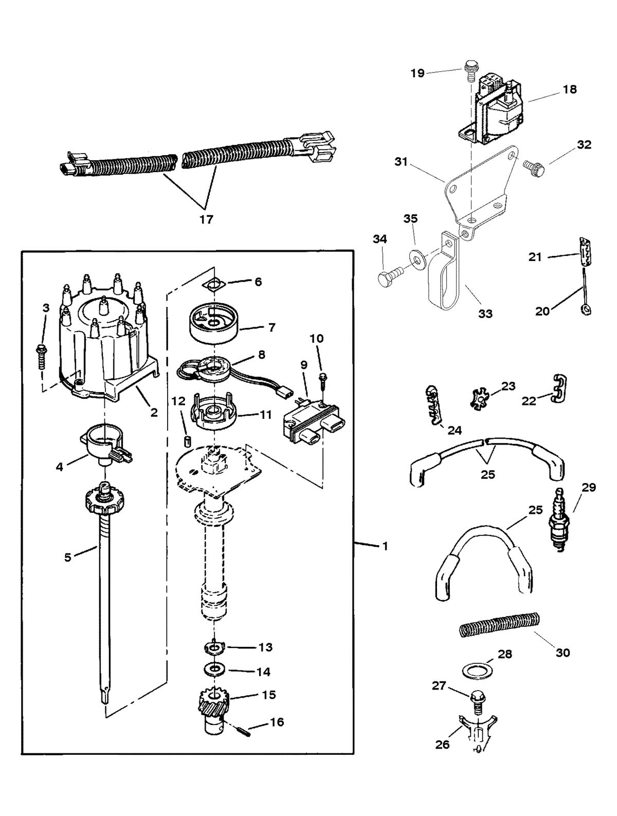 MERCRUISER 350 MAGNUM TBI TOURN SKI DISTRIBUTOR AND IGNITION COMPONENTS