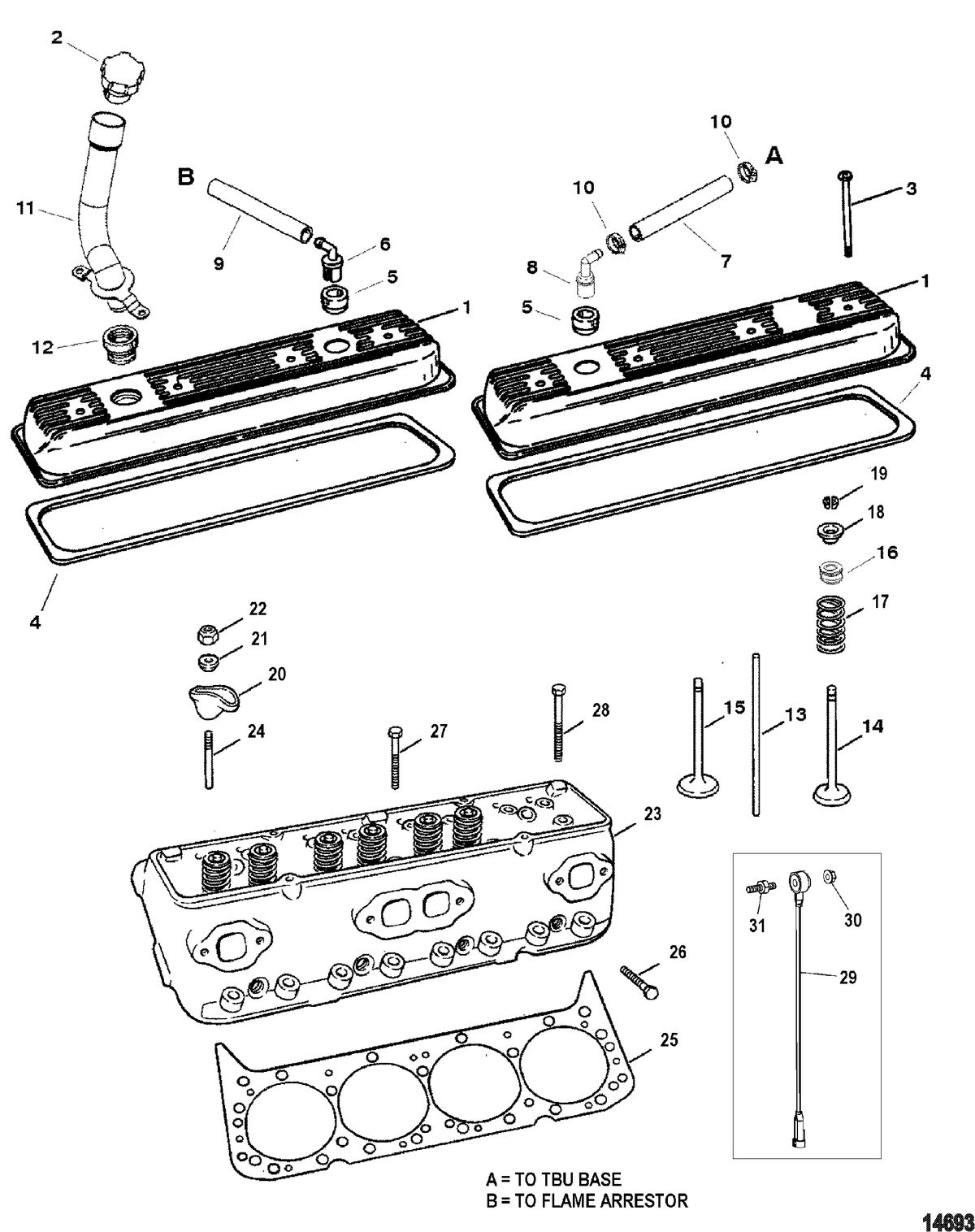 MERCRUISER 350 MAG MPI MX 6.2L MPI INBOARD Cylinder Head And Rocker Cover