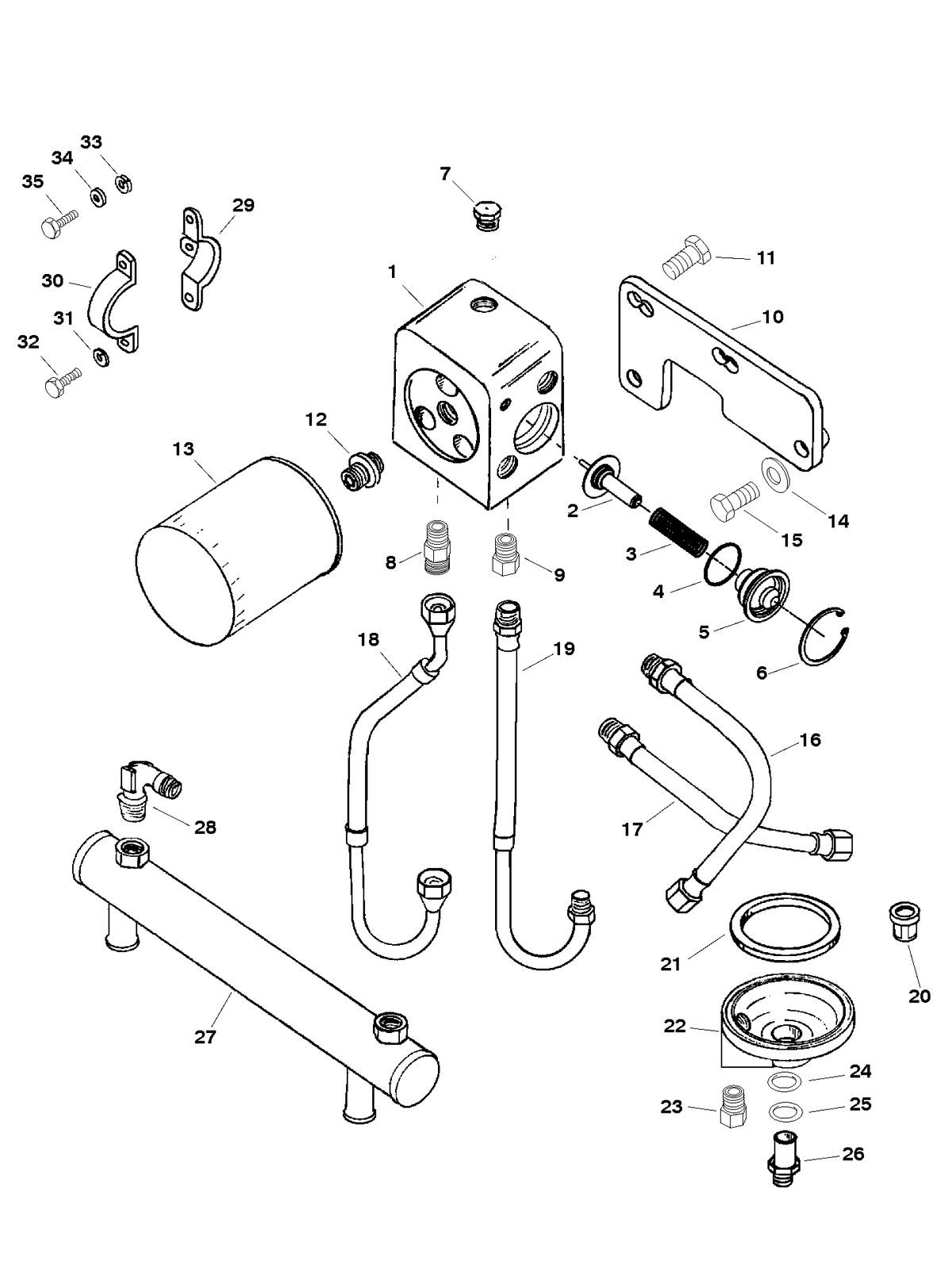 RACE STERNDRIVE 525 H.P. ENGINE OIL COOLER, OIL FILTER AND ADAPTOR