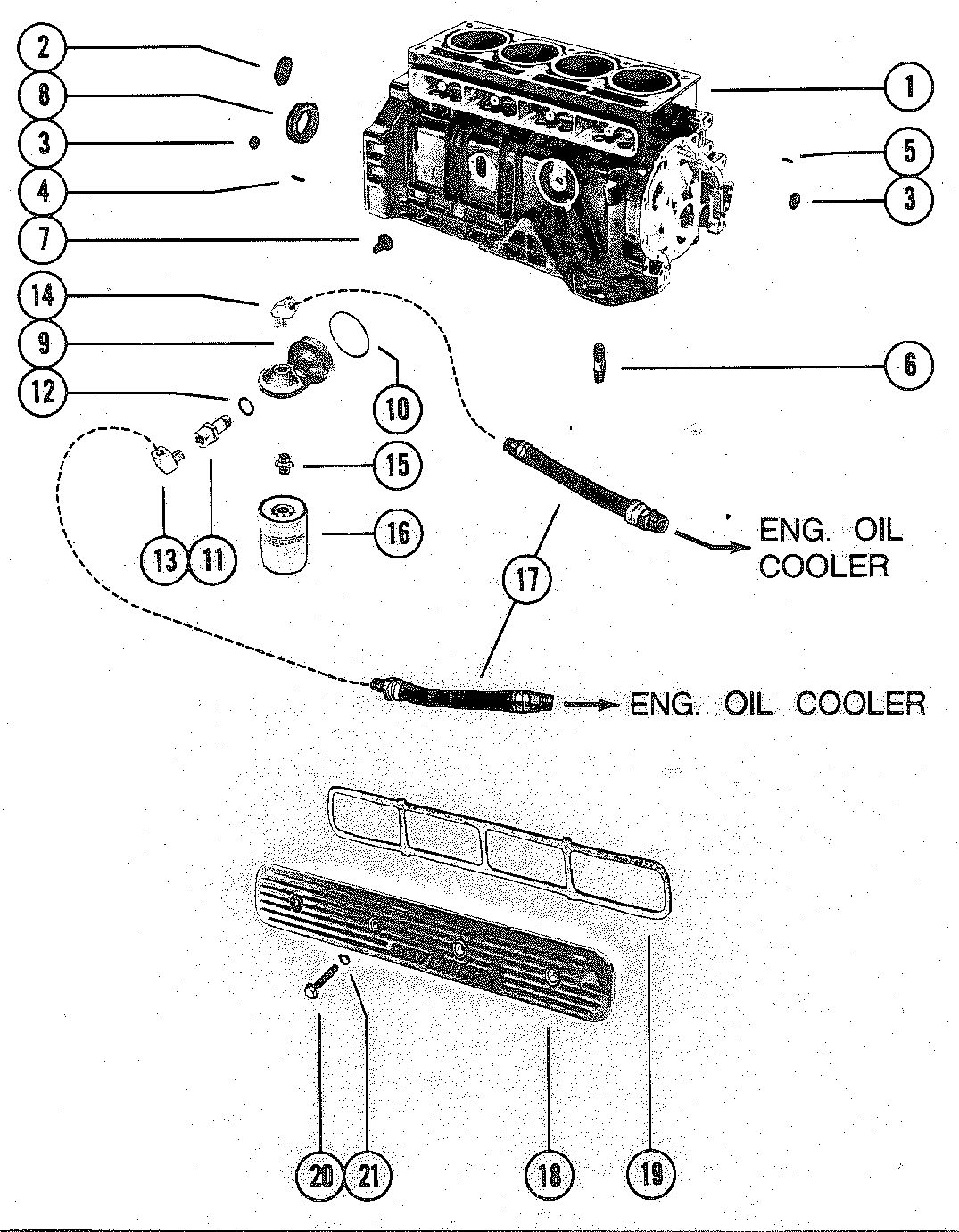 MERCRUISER 485 ENGINE CYLINDER BLOCK ASSEMBLY AND OIL FILTER ADAPTOR