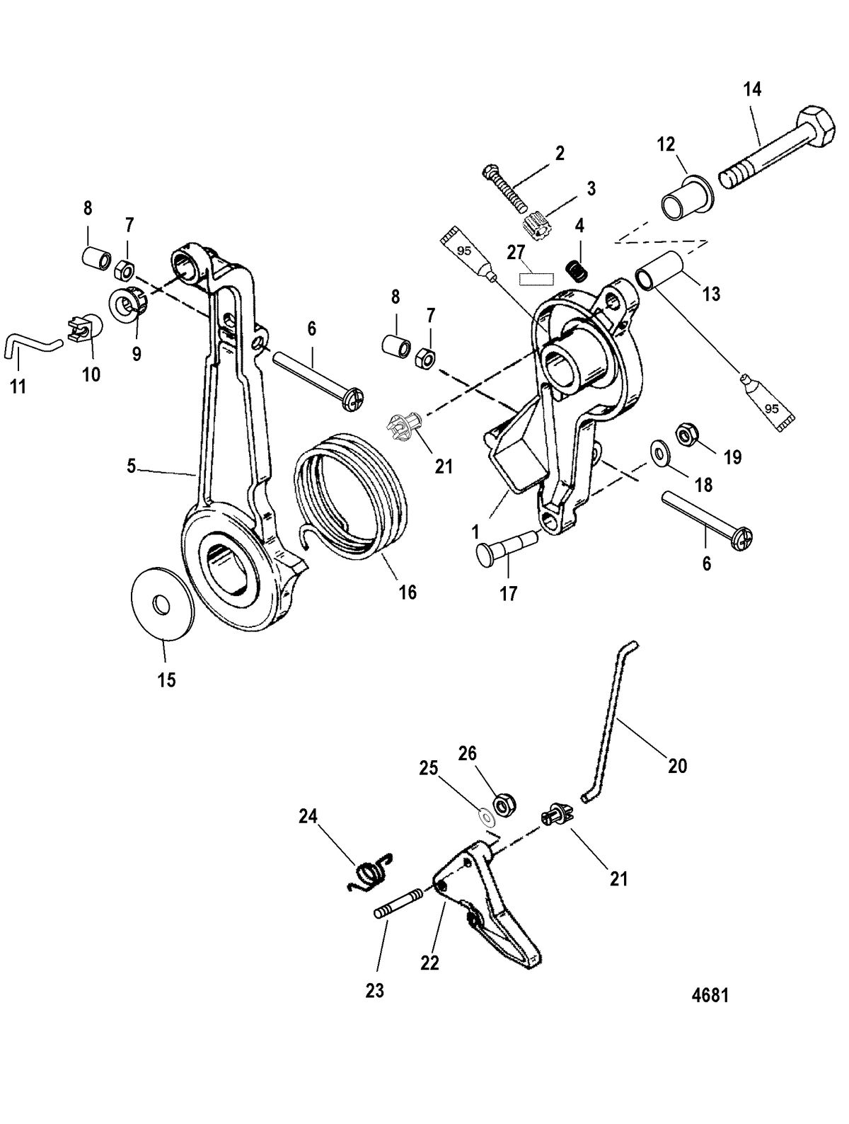 MERCURY/MARINER 75/90 HP 65 JET (3 CYLINDER) Throttle Lever and Linkage
