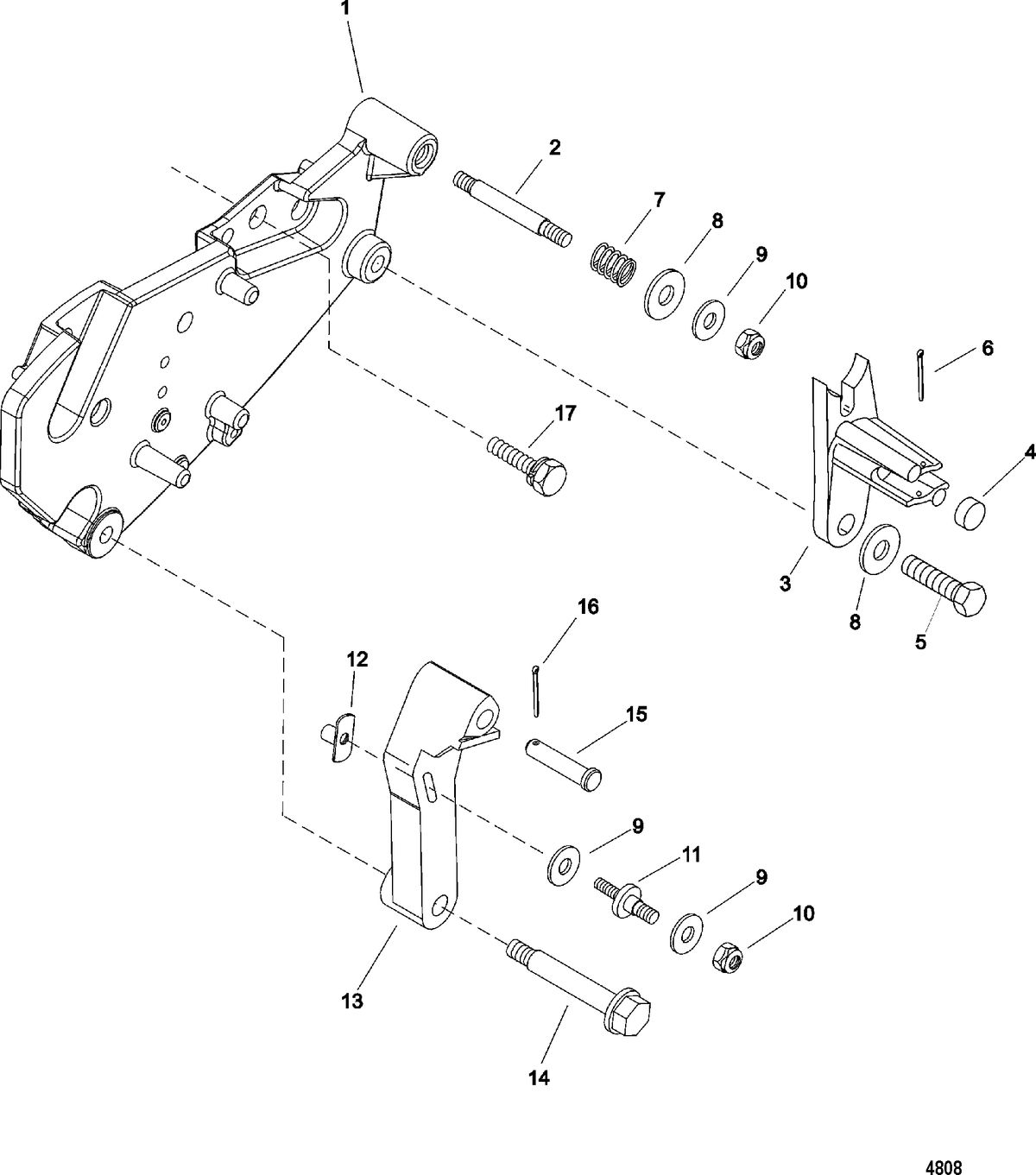 MERCRUISER 496 MAG. STERNDRIVE SHIFT BRACKET(Mechanical Shift )(SN-0M659999 and Below)