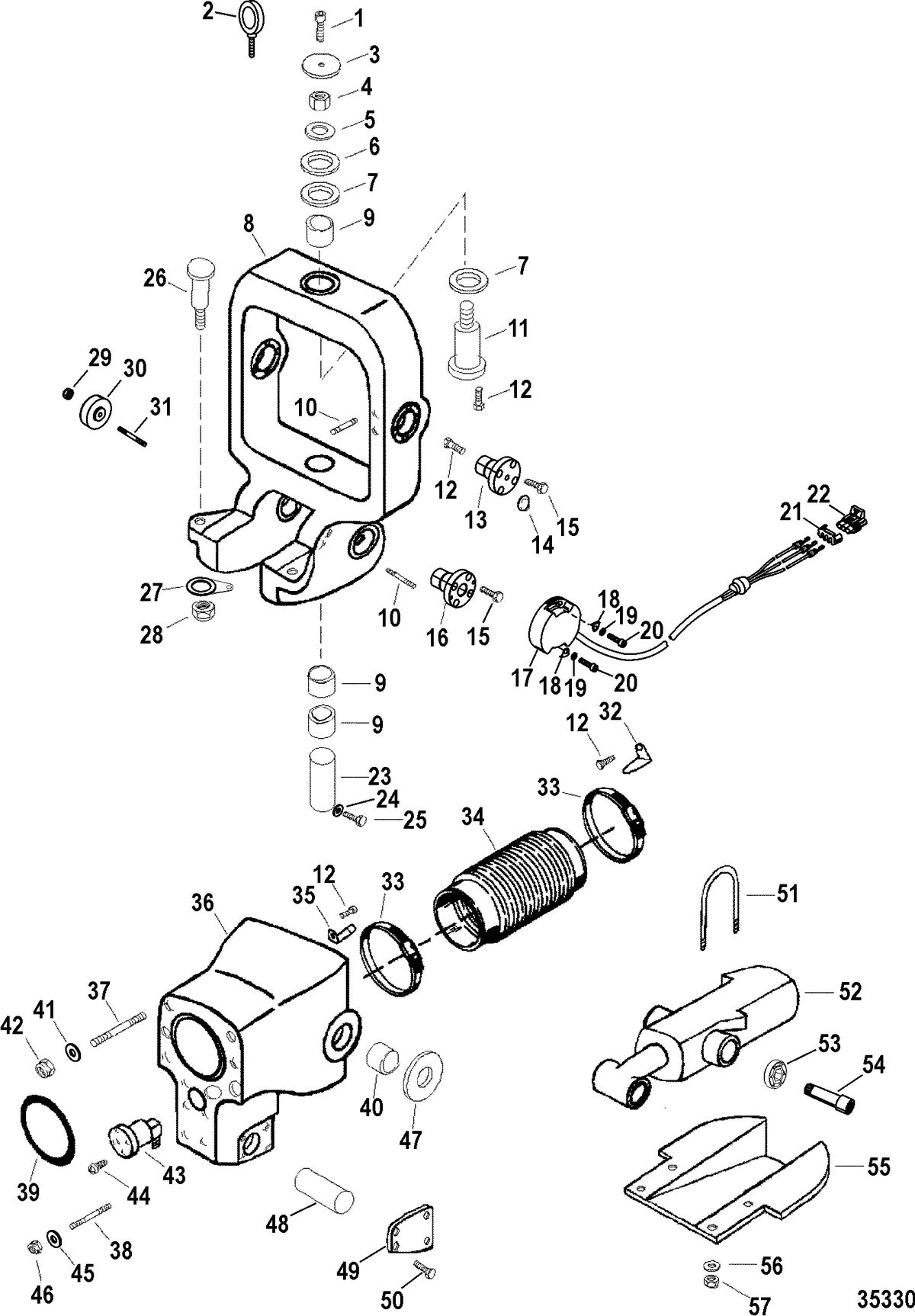 RACE STERNDRIVE SSM/DRY SUMP DRIVES AND TRANSOMS Gimbal Ring And Bell Housing Assembly(With Trim Sensor)