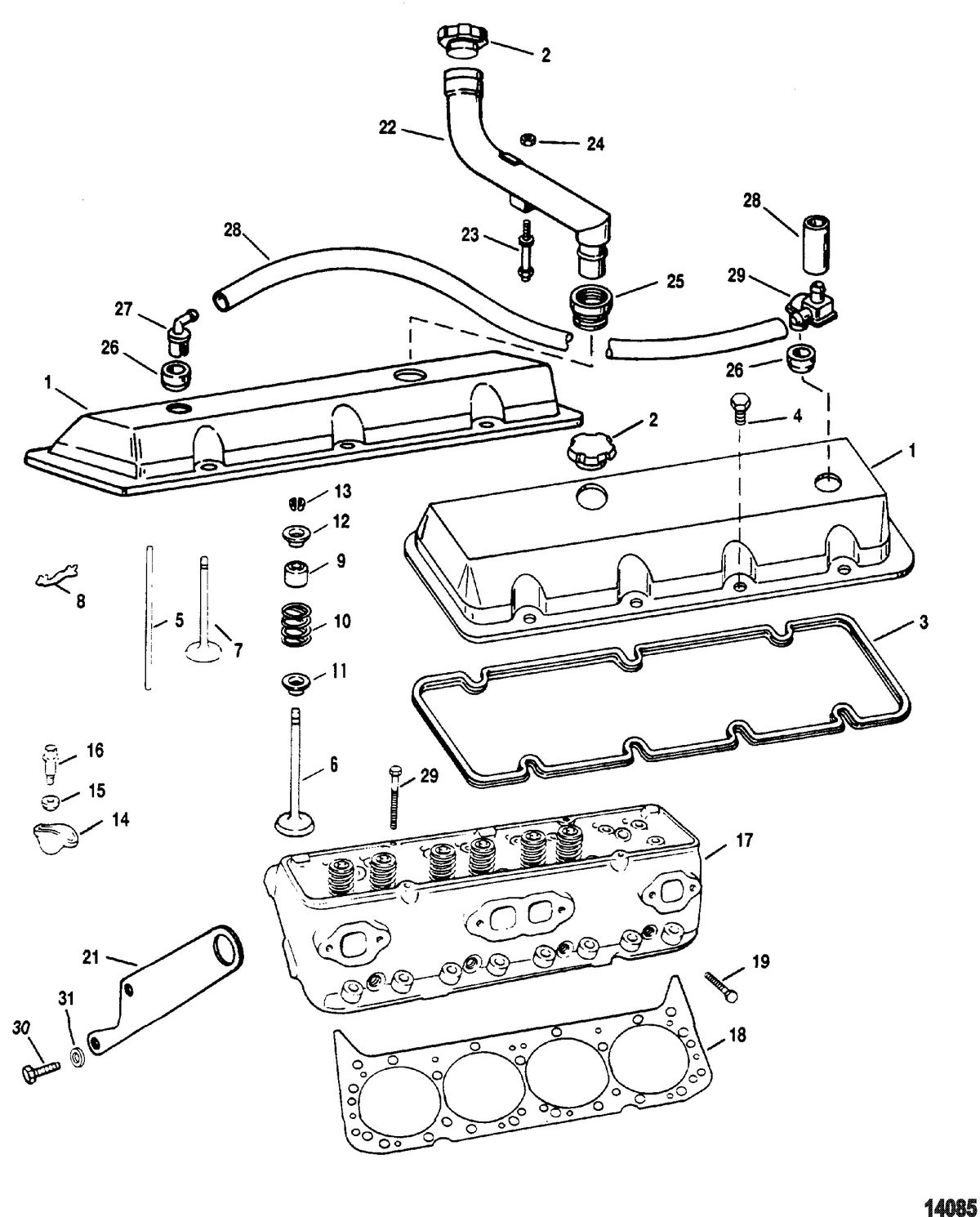 MERCRUISER MIE 7.4 EFI HURTH/BORG WARNER -LH ONLY Cylinder Head And Rocker Cover