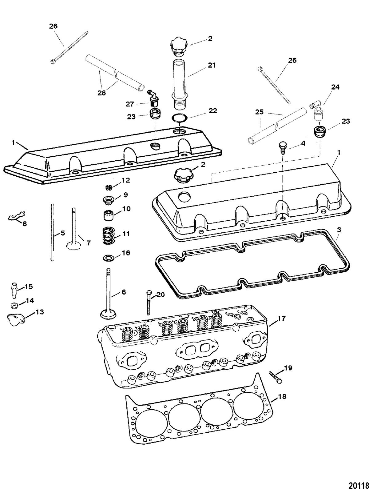 MERCRUISER 454/502 MPI MAG BRAVO (GEN VI) CYLINDER HEAD AND ROCKER COVER