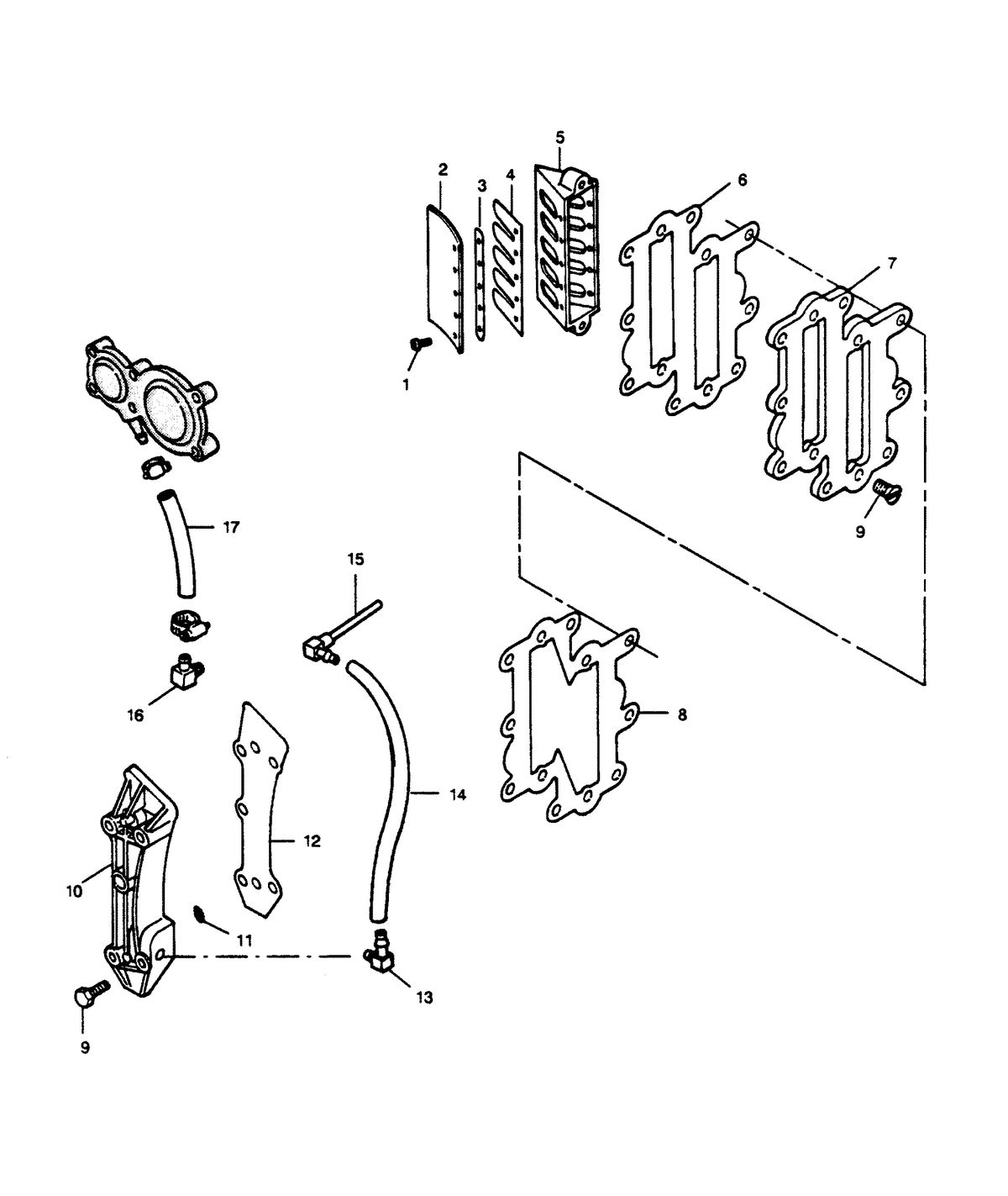 FORCE FORCE 1989 125 HP "A" MODEL L-DRIVE REED PLATE AND RECIRCULATION SYSTEM