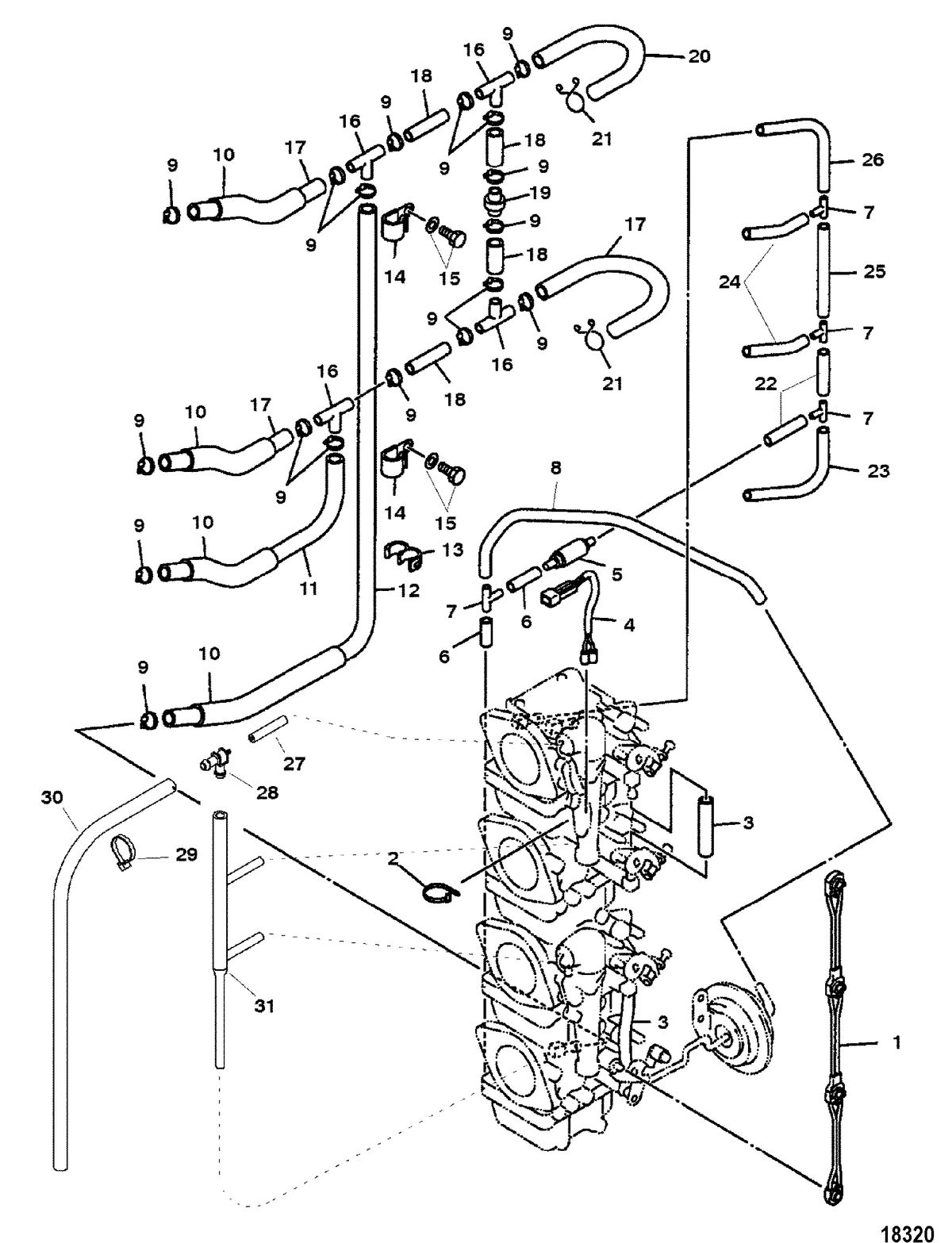 MERCURY/MARINER 75/90 (4-STROKE) Fuel/Vent Lines(Serial Number 0T408999 & Below)