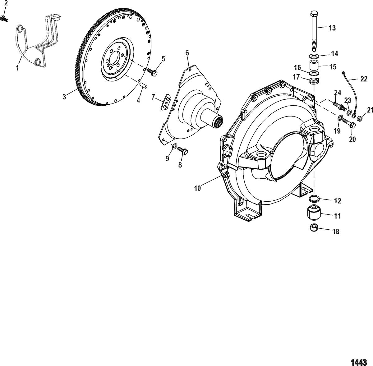 MERCRUISER 4.3L MPI ALPHA/BRAVO( 262 C.I.D. MULTI PORT INJECTION ) Flywheel, Coupler And Flywheel Housing