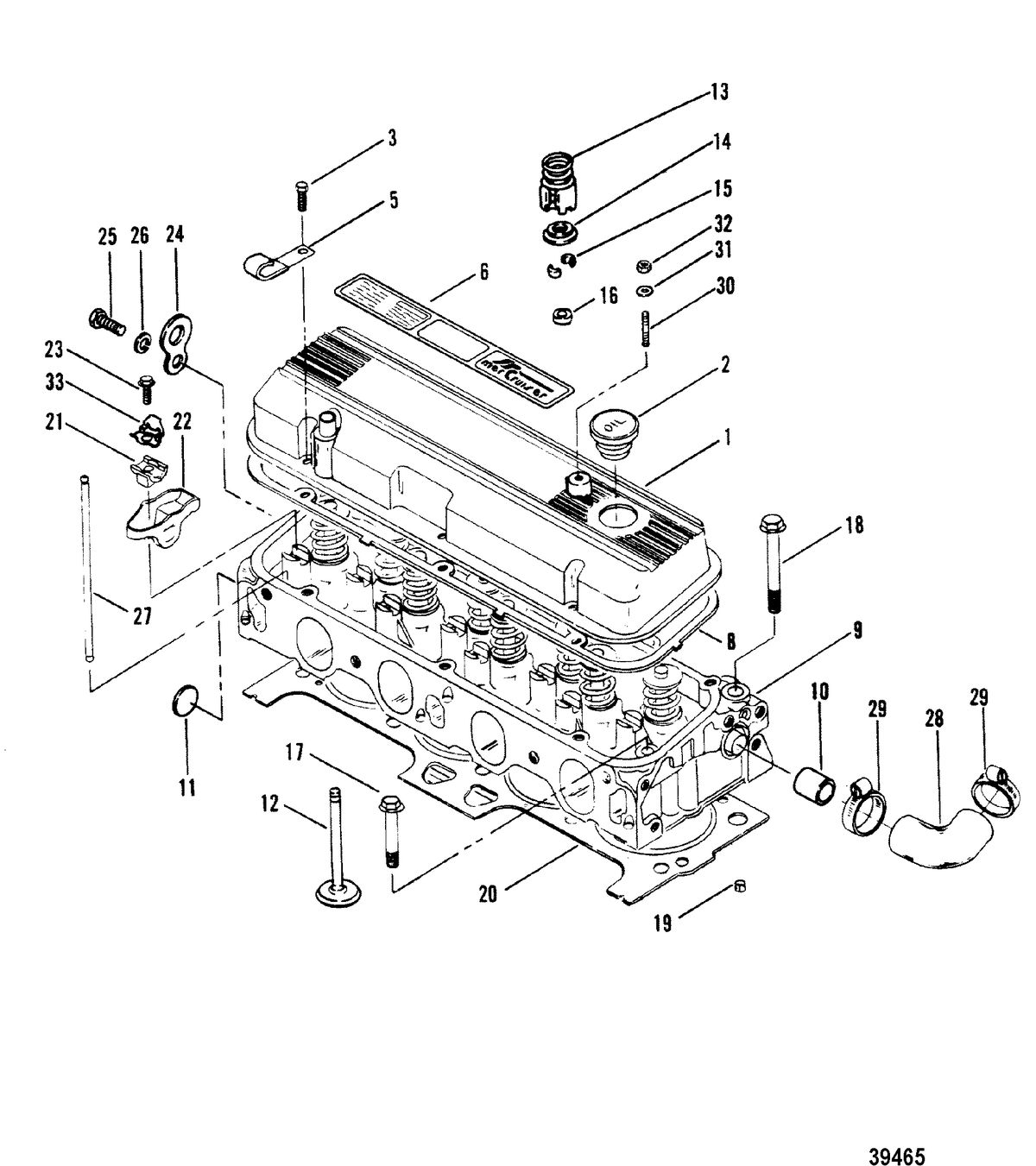 MERCRUISER 165 HP - 3.7L/170 HP/180 HP-3.7 L/LX/190 HP CYLINDER HEAD AND ROCKER COVER