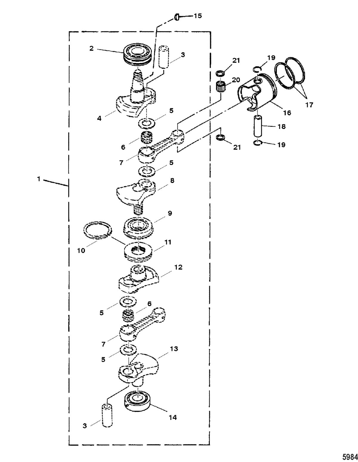 MARINER 40HP KEROSENE Crankshaft, Pistons and Connecting Rods