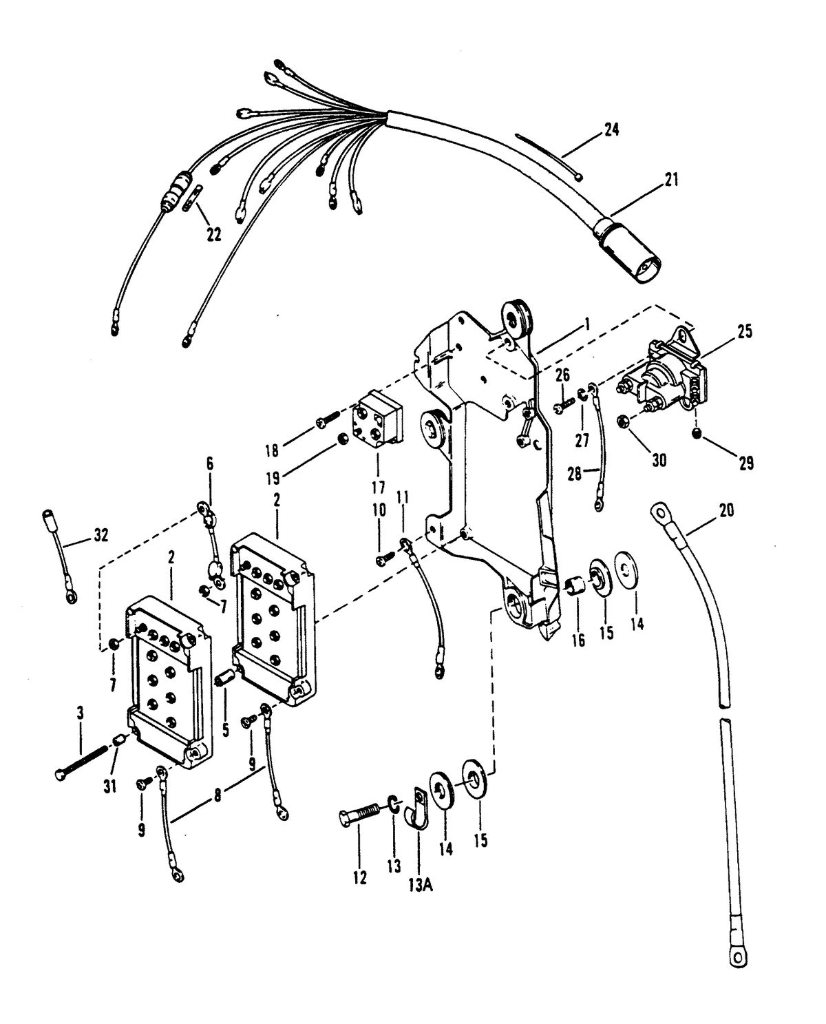 RACE OUTBOARD XR-2 MAGNUM WIRING HARNESS, STARTER SOLENOID & RECTIFIER