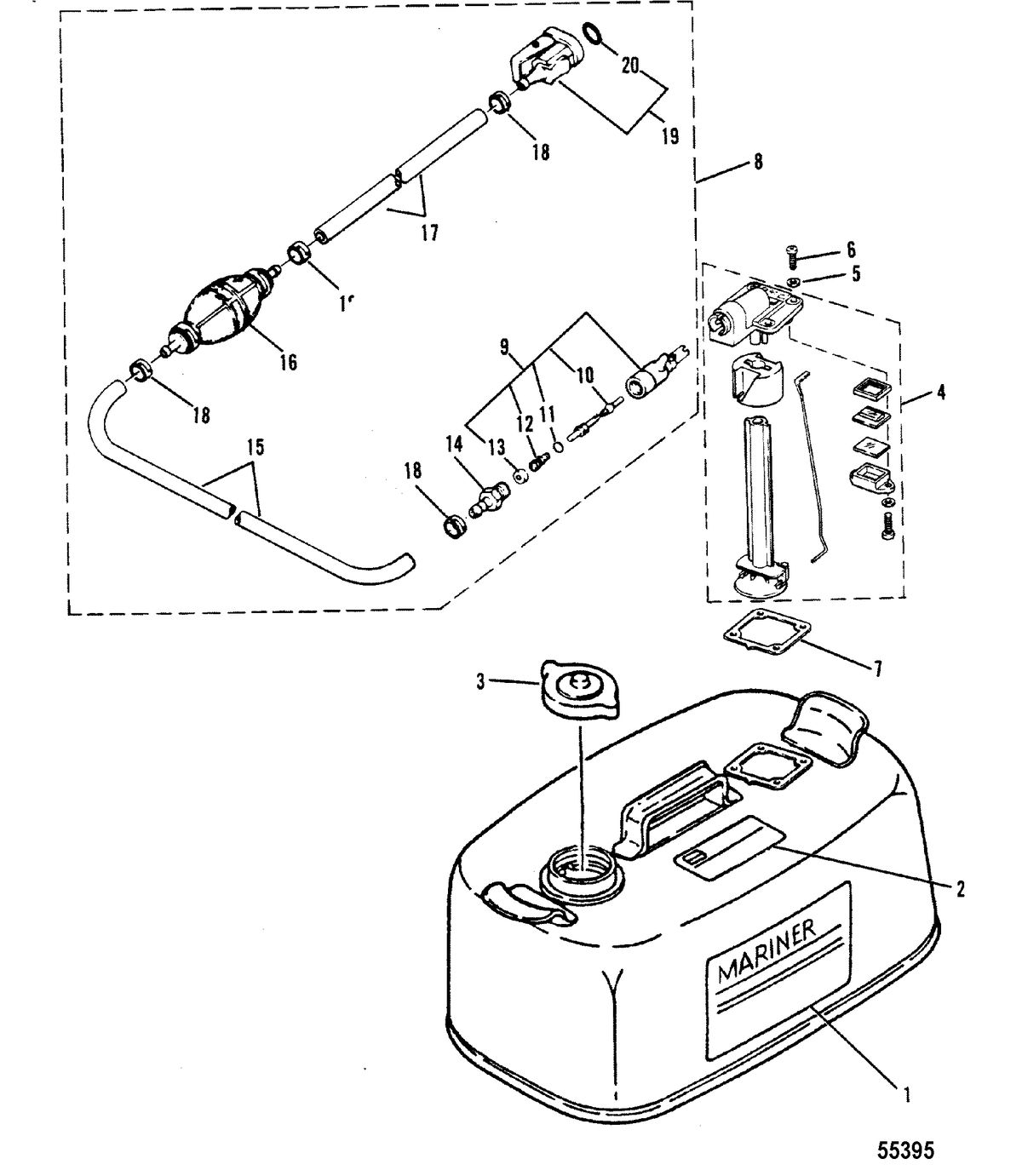MARINER 20 HP MARINER FUEL TANK AND FUEL LINE ASSEMBLY