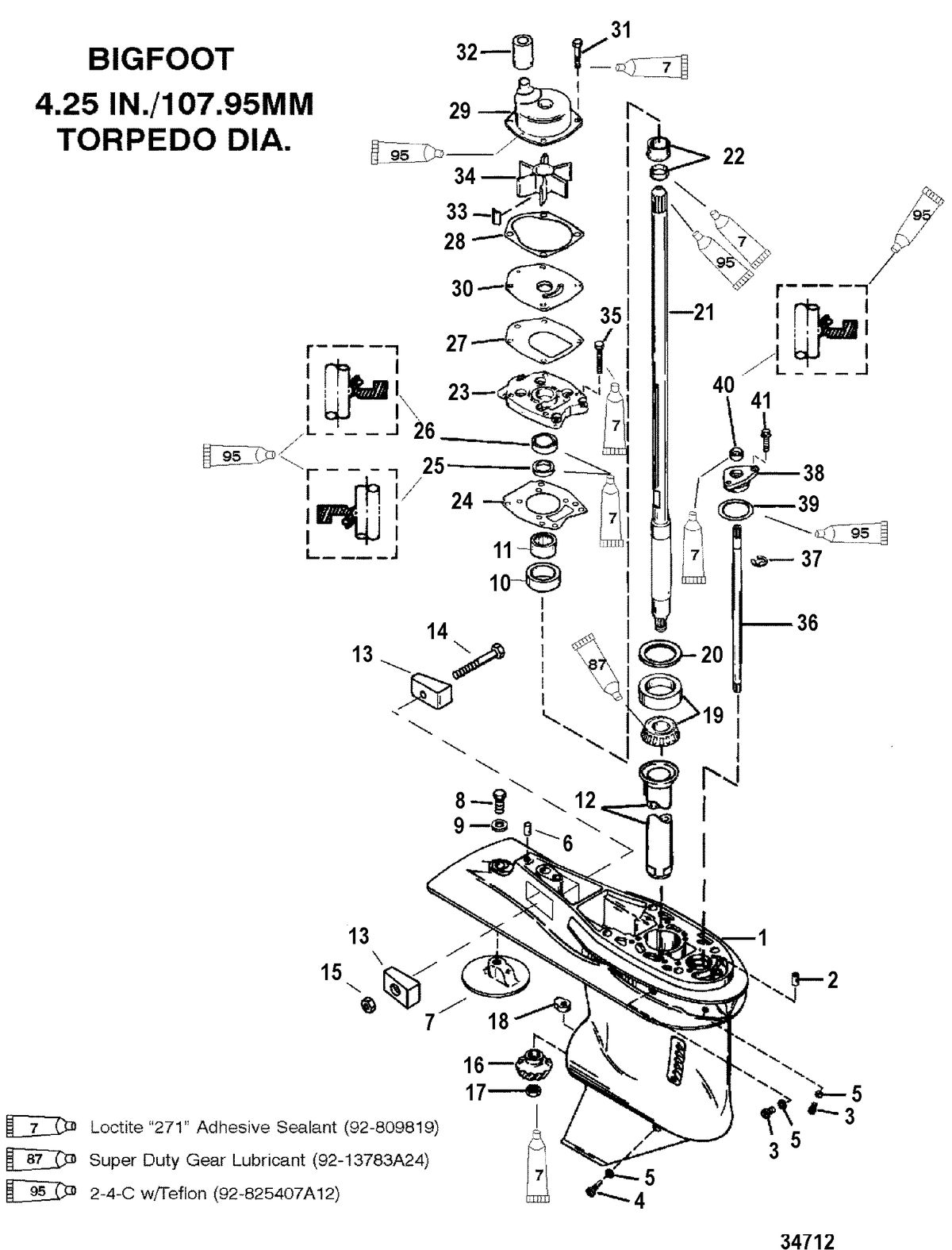 MERCURY/MARINER 40 ITALY/45 BODENSEE 50/50 BIGFOOT 4-STROKE Gearhousing, Driveshaft - 2.31:1 Gear Ratio - Bigfoot