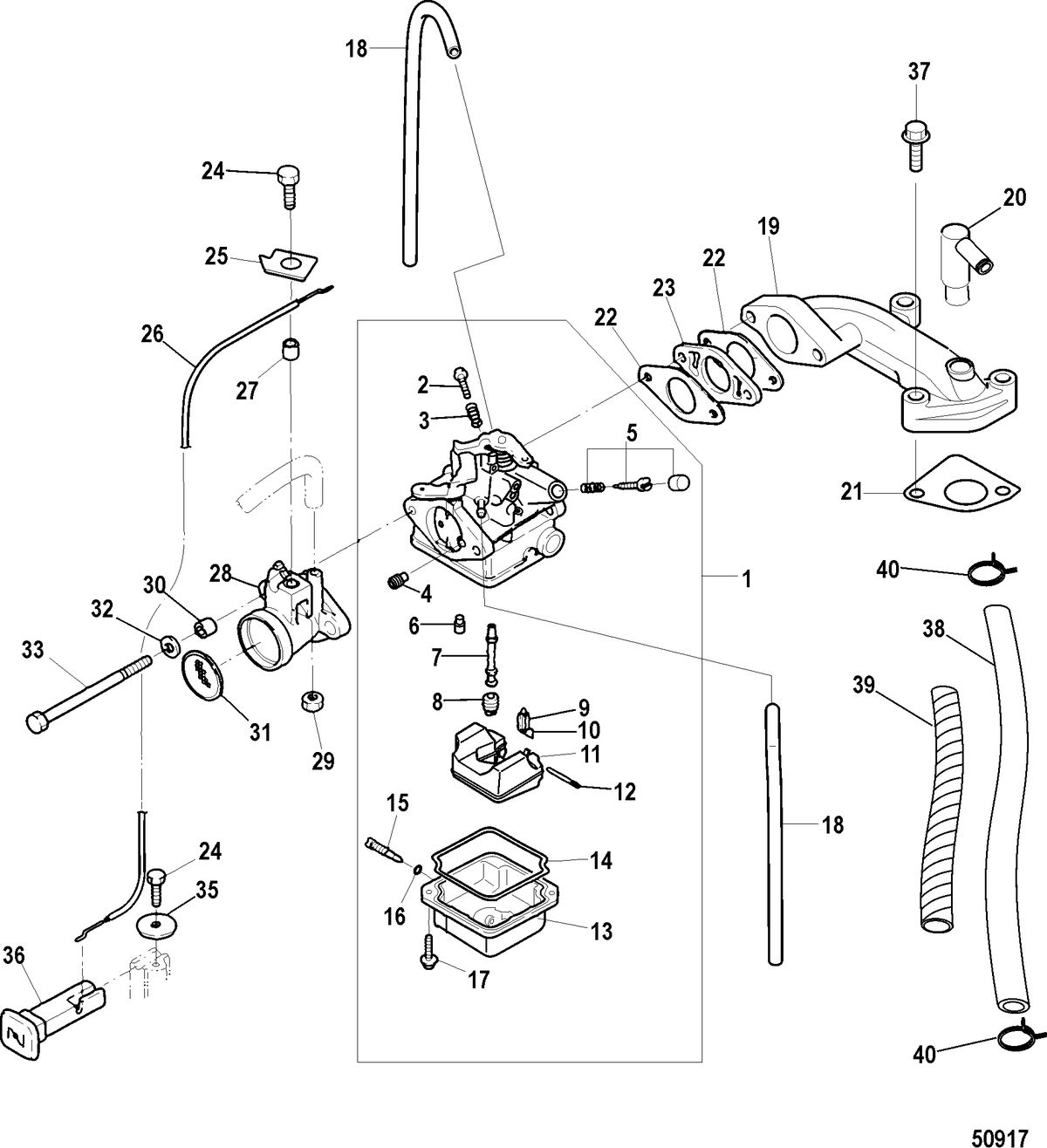 MERCURY/MARINER 2/2.5/3.5 4-STROKE Carburetor, EPA Models-Serial # 0R448033 and Up