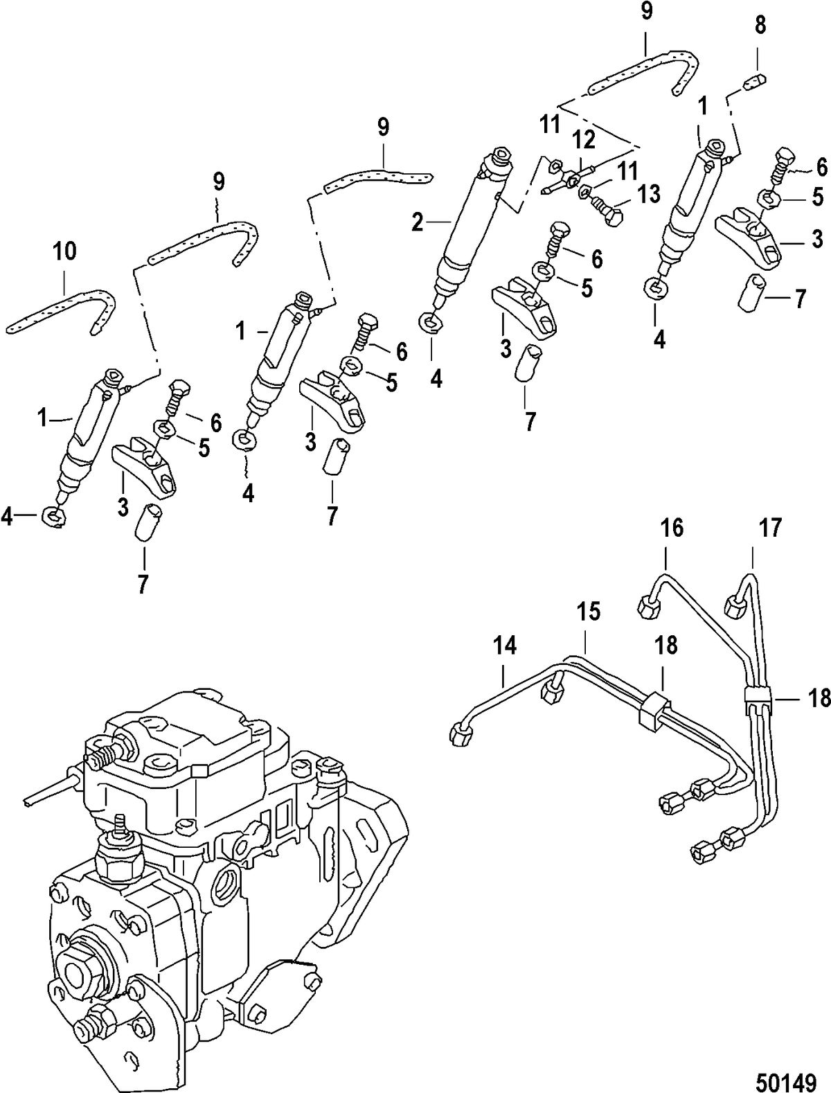 MERCRUISER VW 1.9L INJECTOR/PRESSURE PIPES