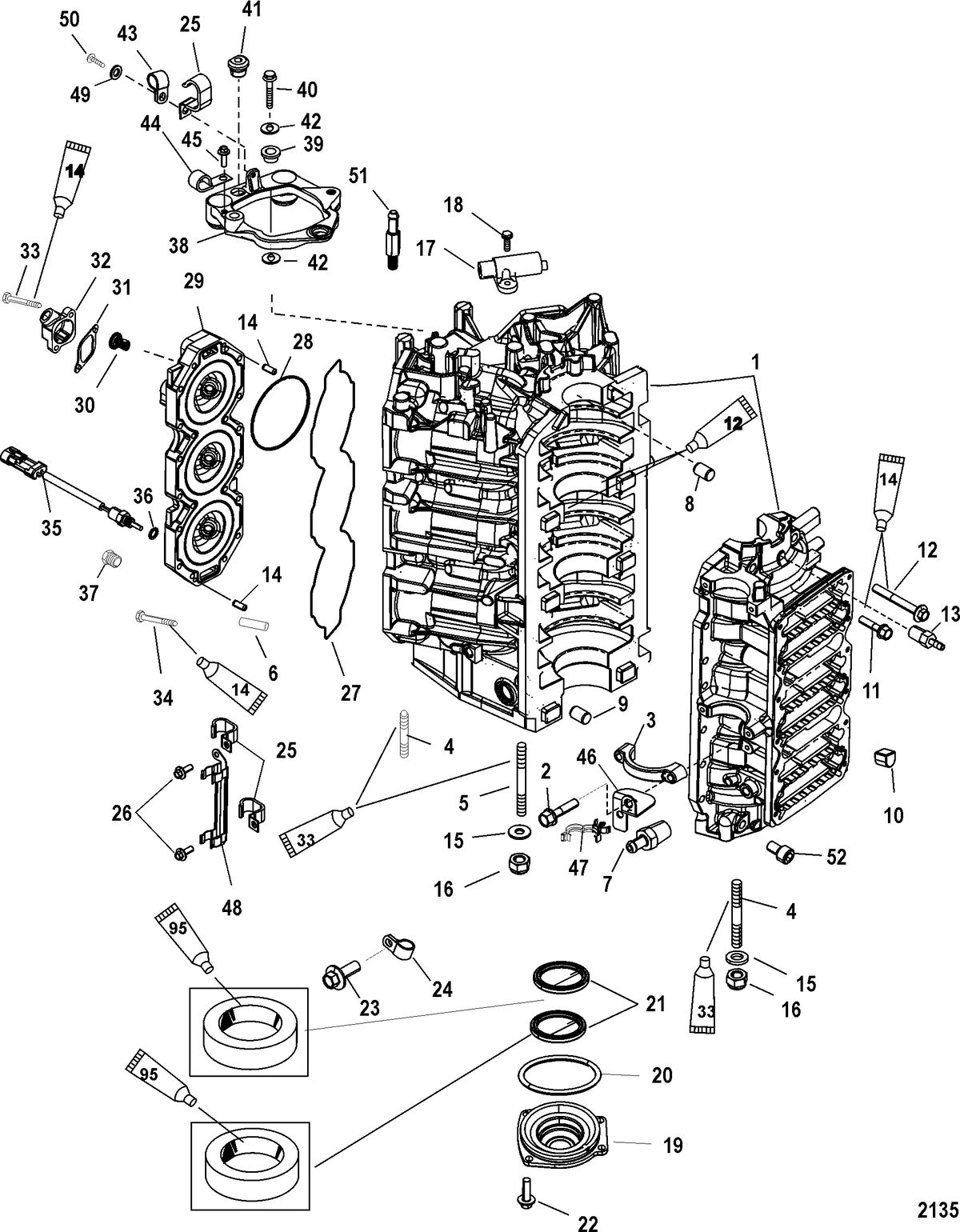 MERCURY/MARINER 200/225 DFI (3.0L) Cylinder Block and End Cap
