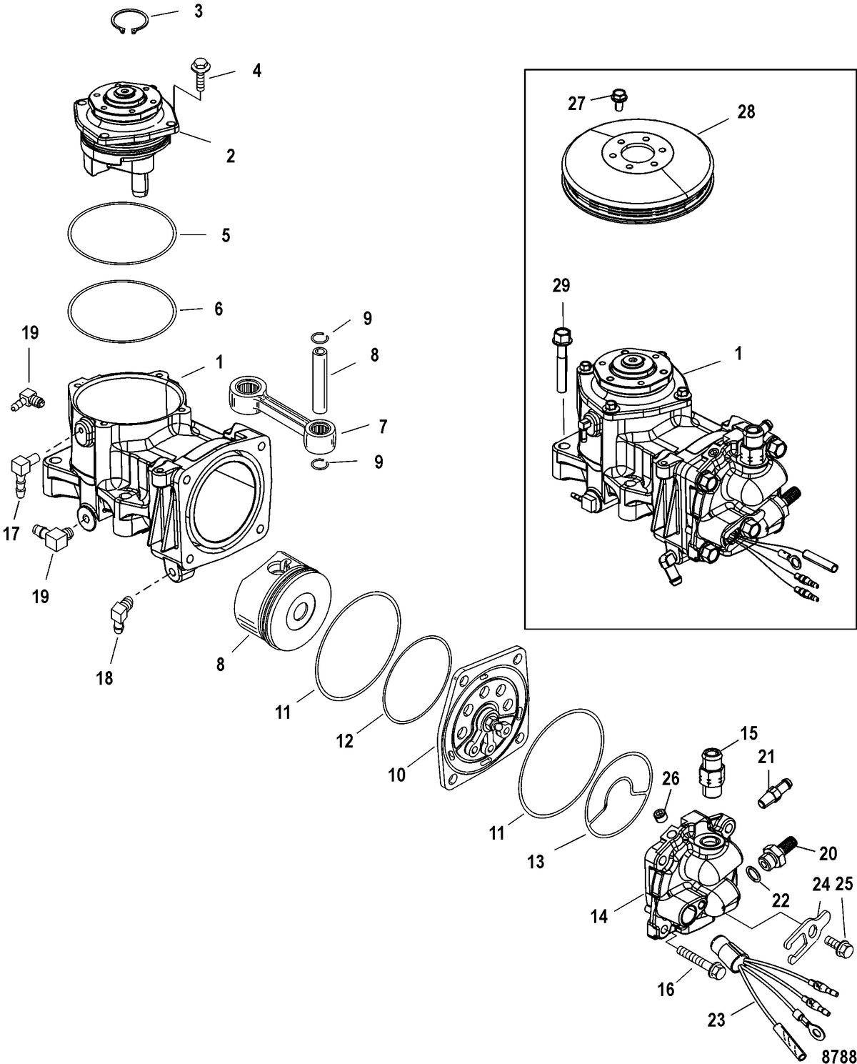 MERCURY 225 PRO XS (3.0L) DFI Air Compressor Components