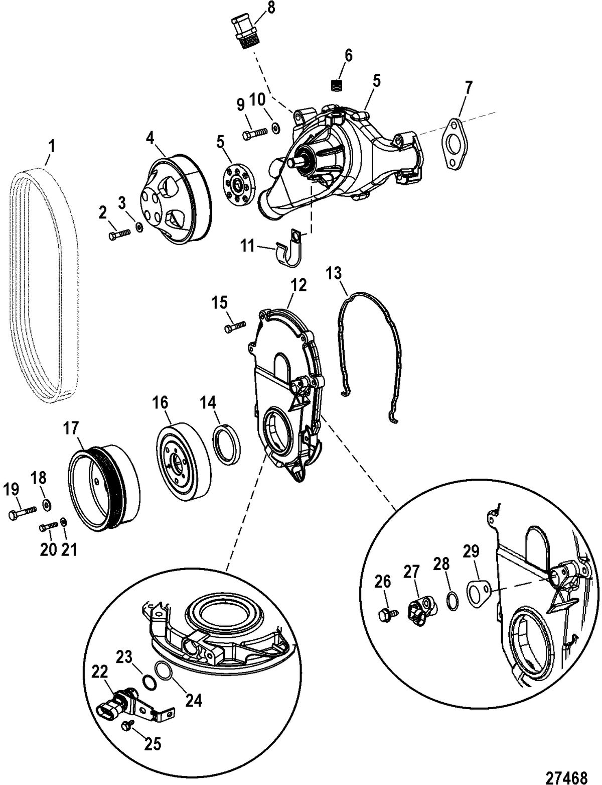 RACE STERNDRIVE 525 EFI Engine Components(Water Pump And Front Cover)