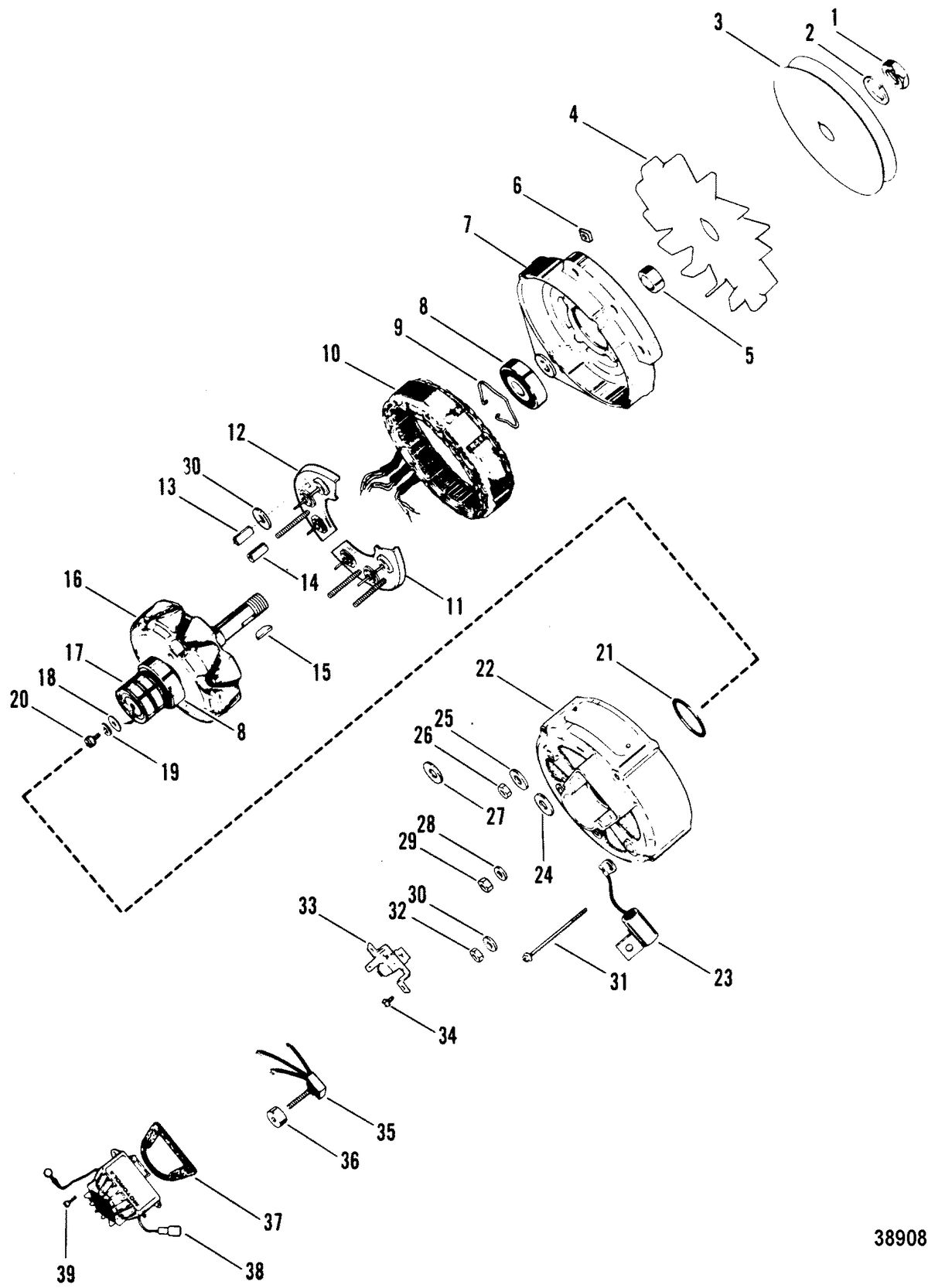 MERCRUISER 5.7L COMPETITION SKI ENGINE Alternator(MOTOROLA #8MR2039K)