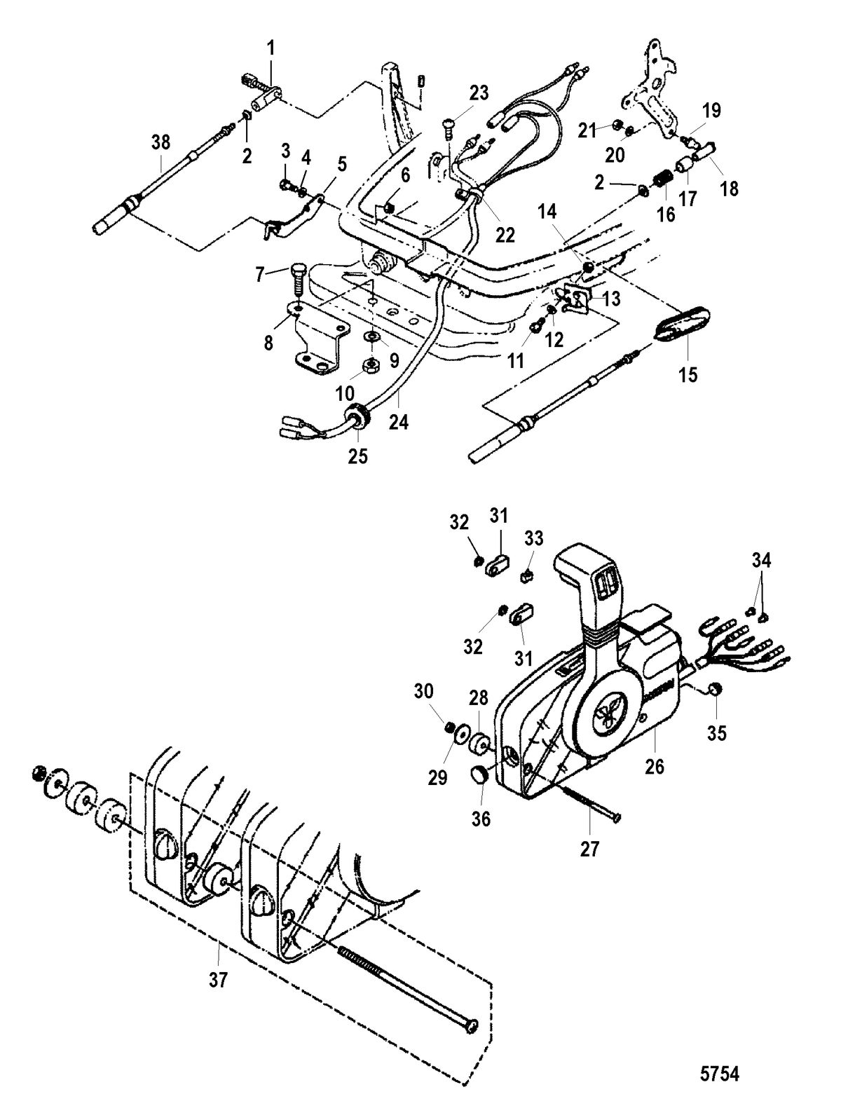 MERCURY/MARINER 25/30HP (2 CYL/430CC) INTERNATIONAL Remote Control Attaching Kit