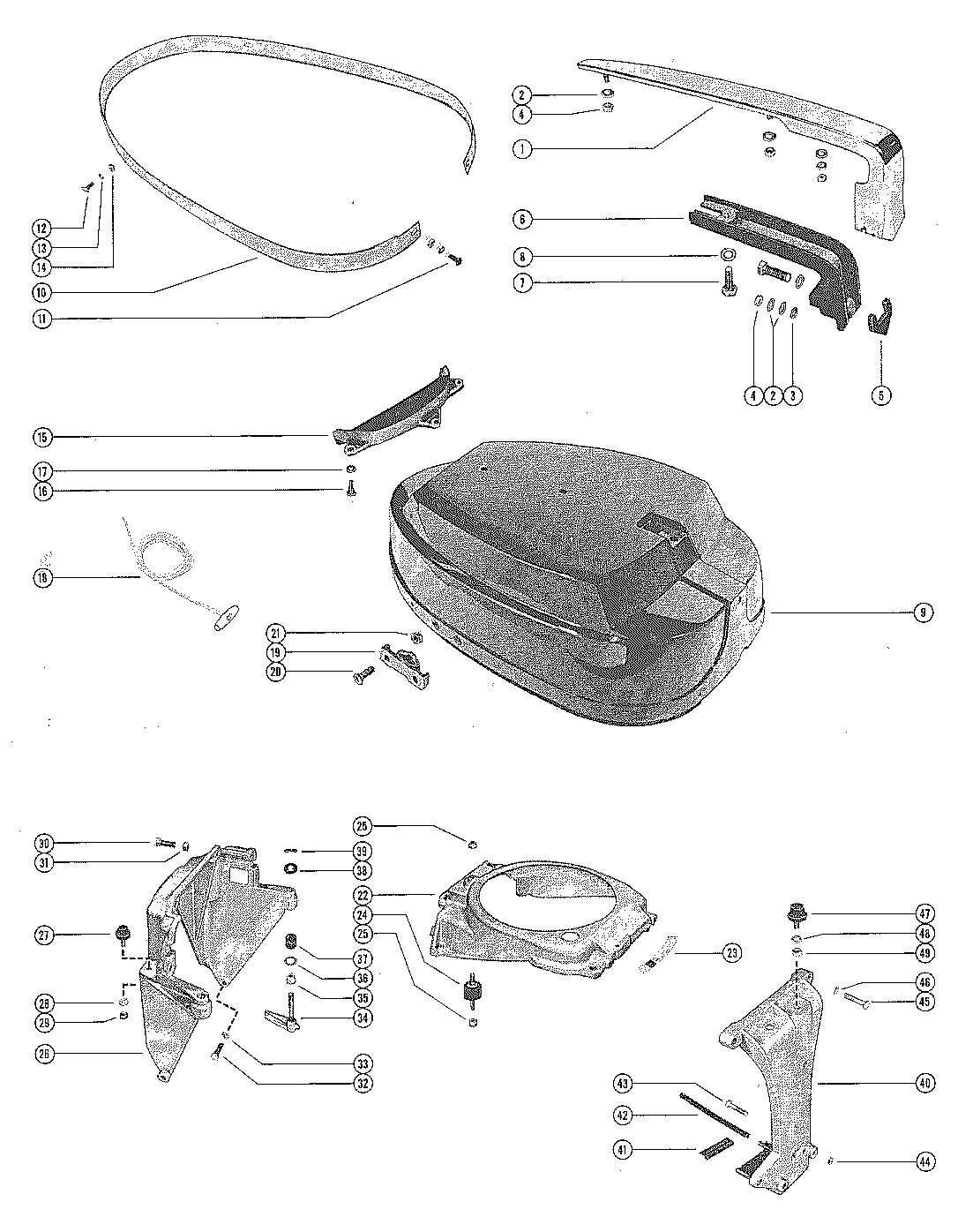 MERCURY 650-4 ENGINE TOP COWL AND SUPPORT BRACKETS