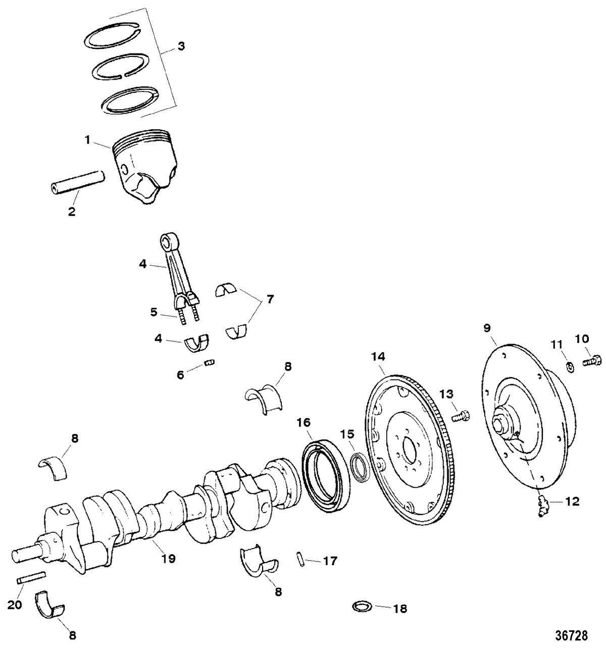 RACE STERNDRIVE 500 CARB (502CID) 8.2L ENGINE (GEN +) CRANKSHAFT / PISTONS / CONNECTING RODS