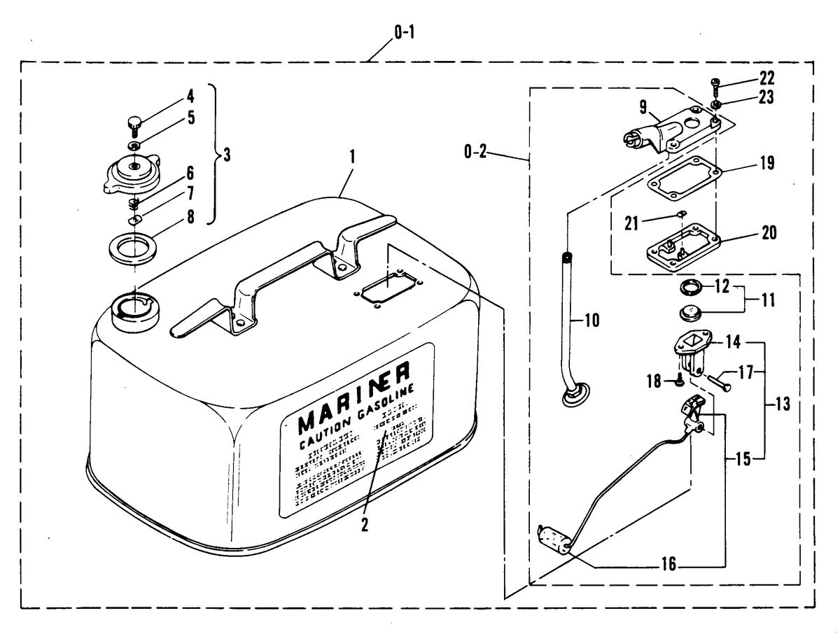 MARINER 40 H.P. FUEL TANK ASSEMBLY (NOT ORIGINAL EQUIPMENT TANK) (SEE NOTE)