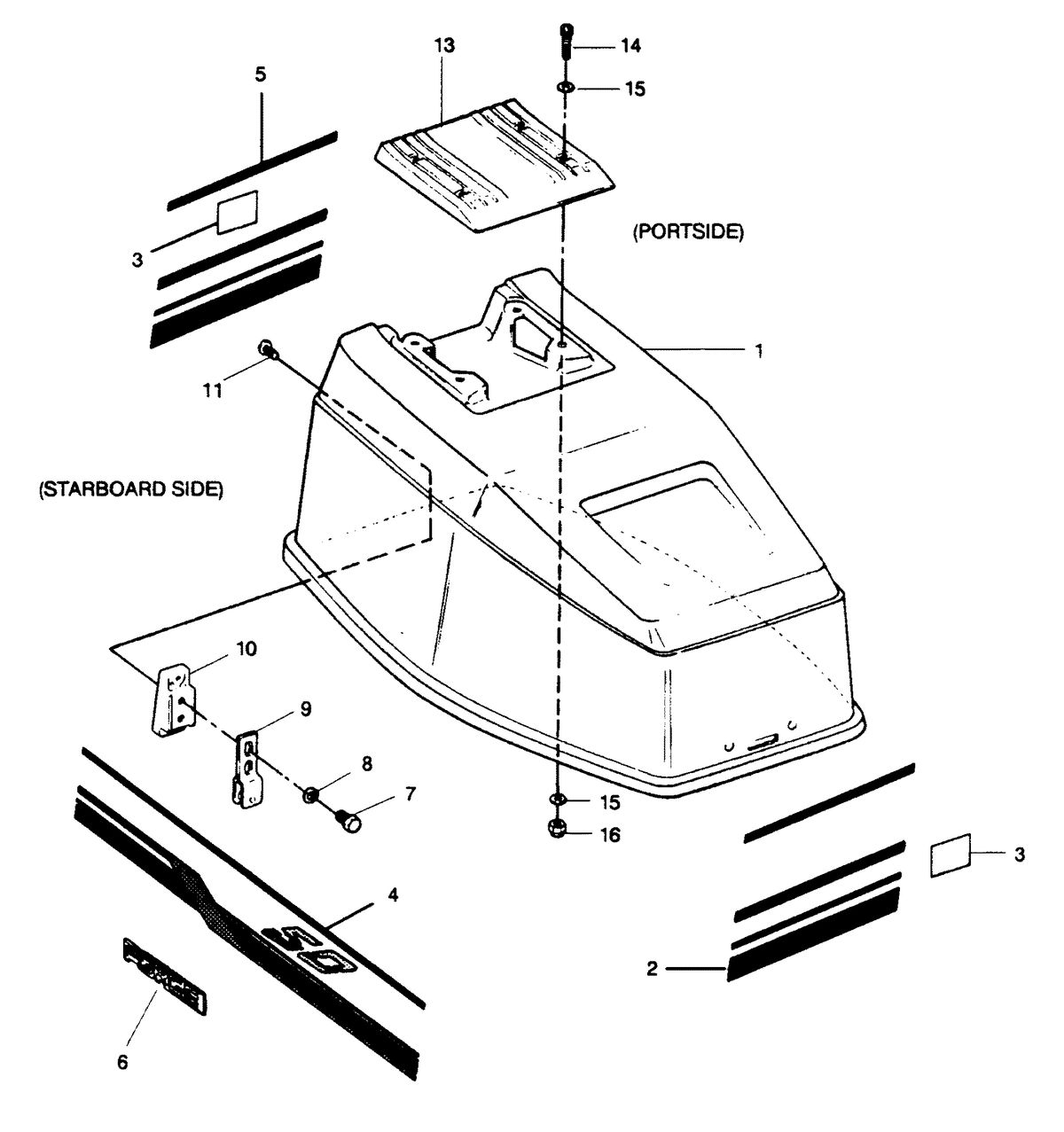 FORCE FORCE 1989 50 H.P. "A" MODELS ENGINE COVER SPECTRUM & BAYLINER MODELS