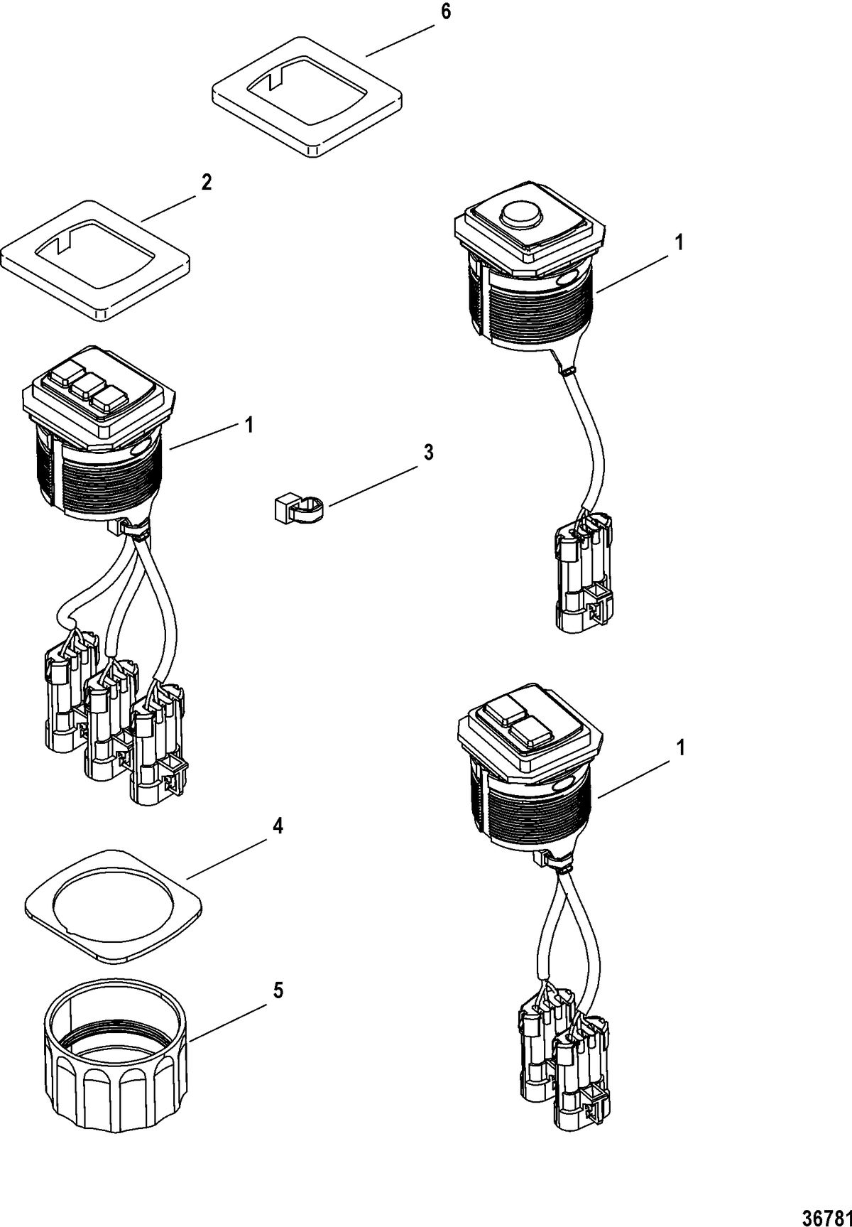 ACCESSORIES ZEUS SMARTCRAFT RIGGING Start/Stop Switch Kit-Flush Mount, 879302A01 thru A05