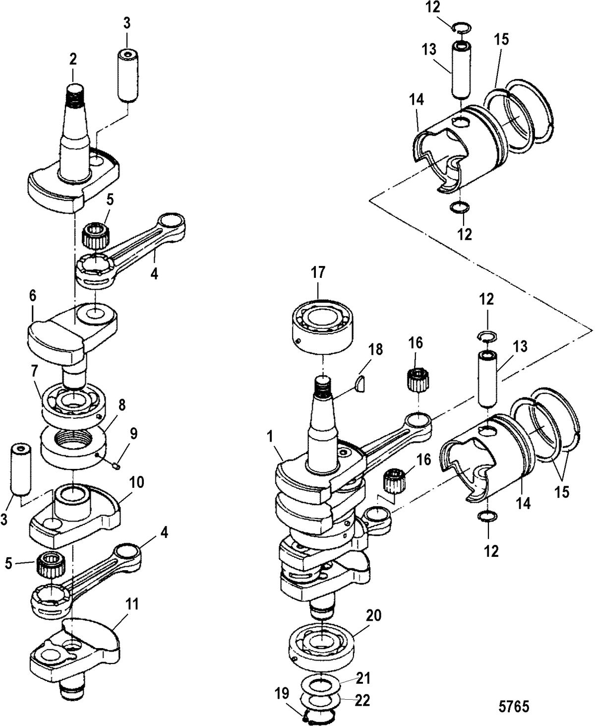 MERCURY/MARINER 25/25 JET/30HP (2 CYL/430CC) INTERNATIONAL Crankshaft, Pistons and Connecting Rod