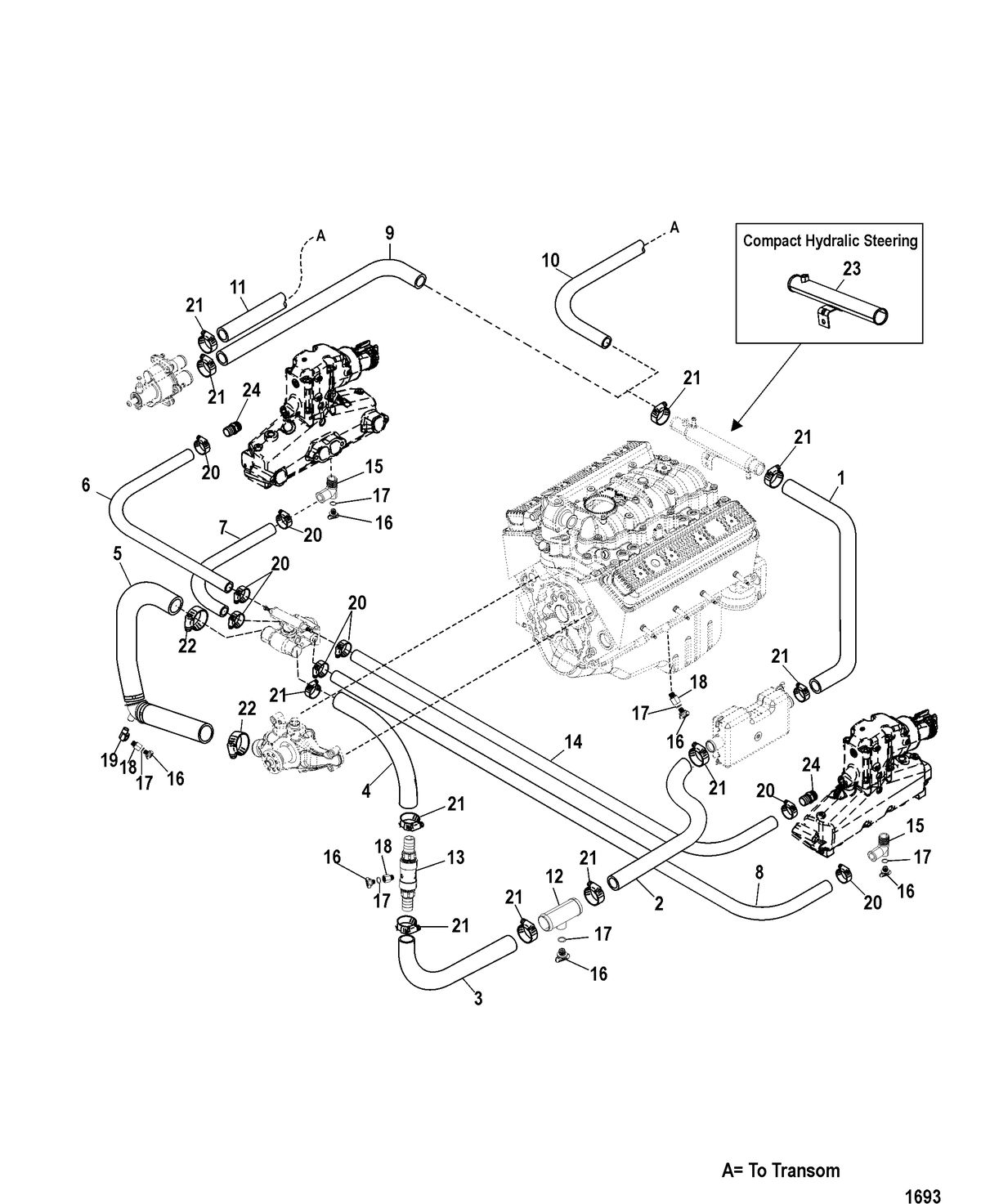 MERCRUISER 5.0L,350 MAG,MX 6.2L MPI STERNDRIVE Standard Cooling System(7 Point Drain)