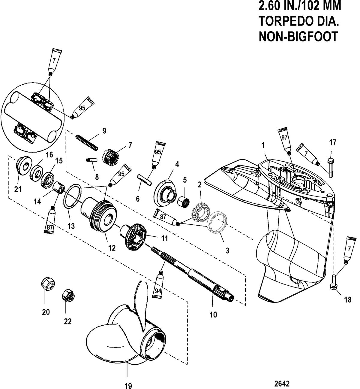 MERCURY/MARINER 9.9/13.5/15 (323CC) 8/9.9/15 BODENSEE 4-STROKE Gear Housing, Propeller Shaft - 2.00:1 Gear Ratio