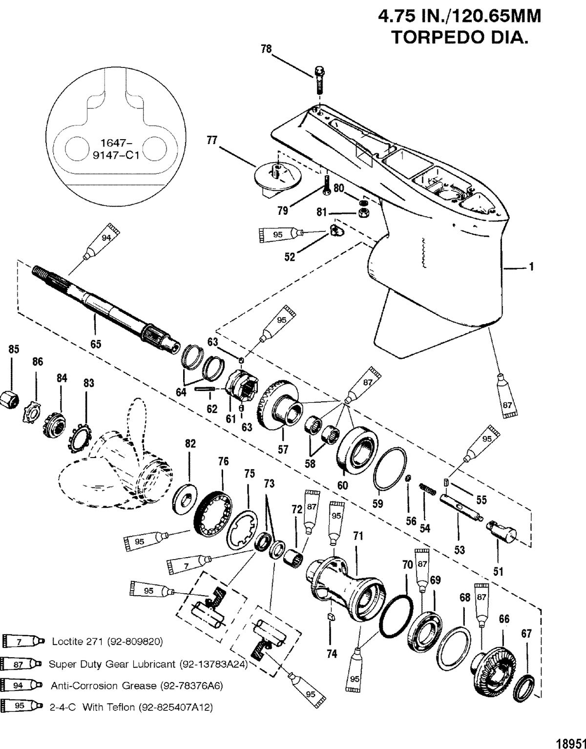 MERCURY/MARINER 135/150/175/200 XR6 MAGNUM III 105-140 JET Gear Housing(Propshaft-Standard-S/N-0G437999 And Below)