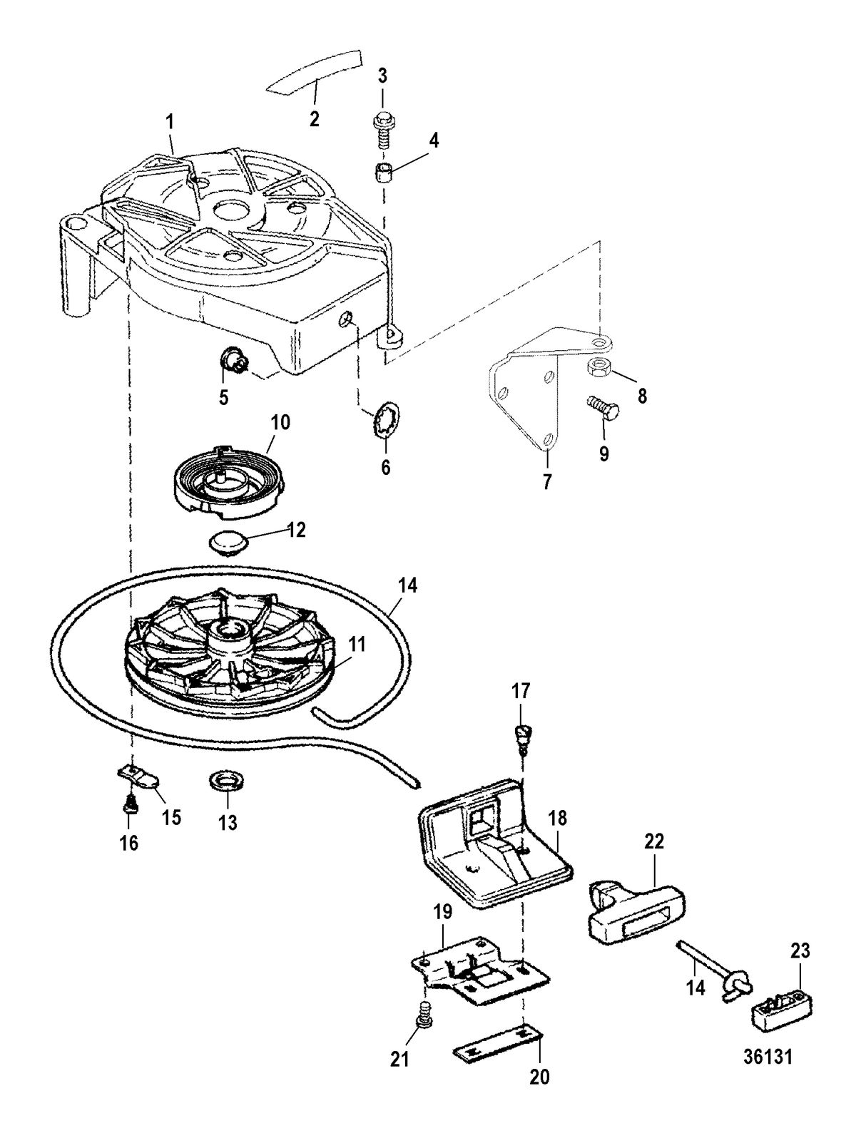 MERCURY/MARINER 25 H.P. (3 CYL.) LIGHTNING STARTER REWIND COMPONENTS