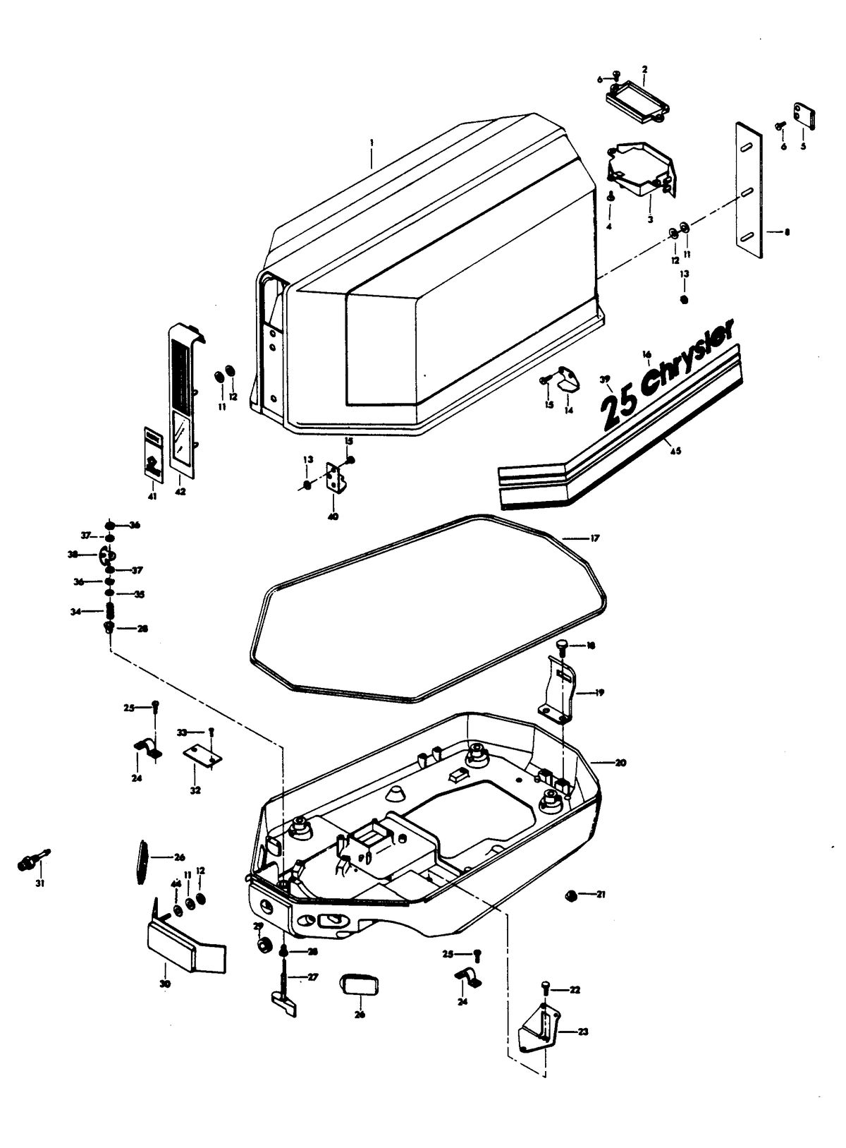 CHRYSLER 25 H.P. ENGINE COVER AND SUPPORT PLATE (ELECTRIC START)