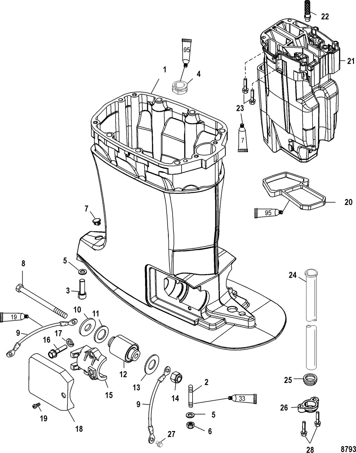 MERCURY 225 PRO XS (3.0L) DFI Drivehshaft Housing and Exhaust Tube
