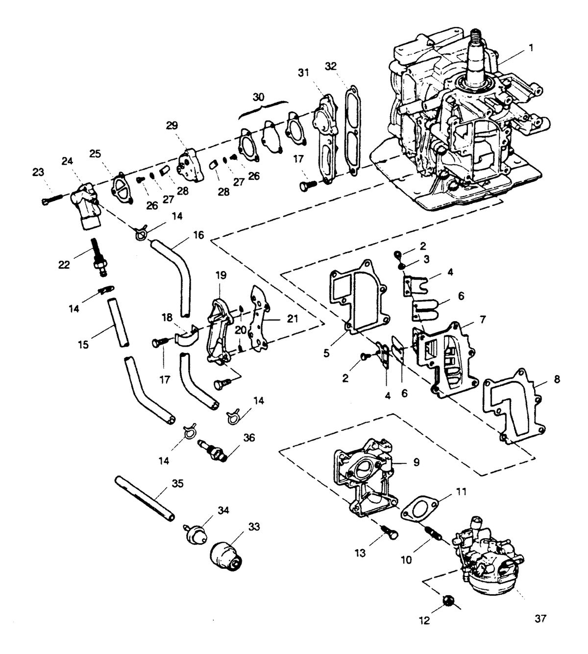 SEARS 9.9 H.P. LONG SHAFT 20" LEG OUTBOARD MOTOR FUEL INTAKE AND RECIRCULATION SYSTEM