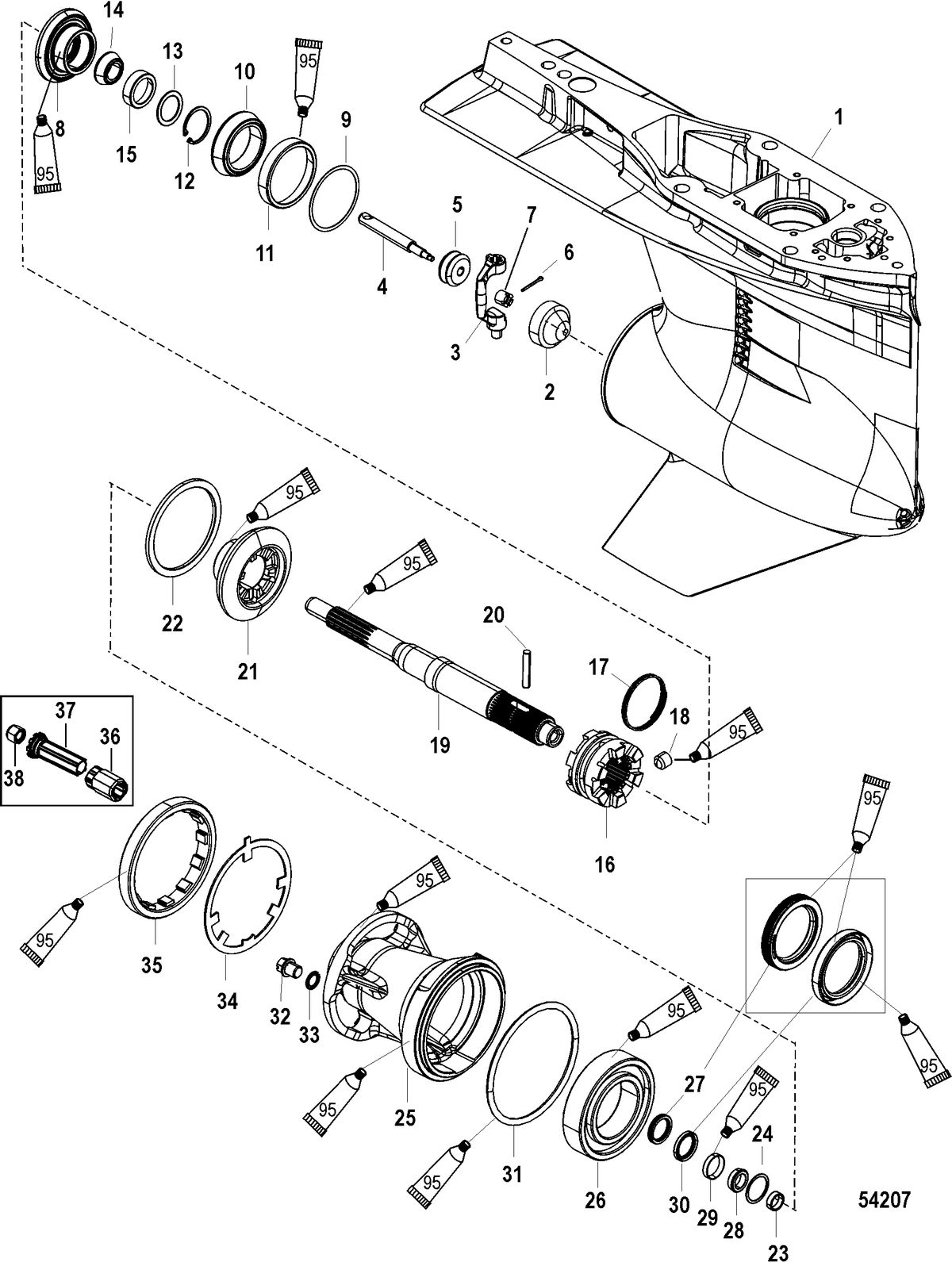 MERCURY/MARINER 135/150/175/200 4-STROKE Gear Housing, Propeller Shaft-Std Rotation 2B026817 & up