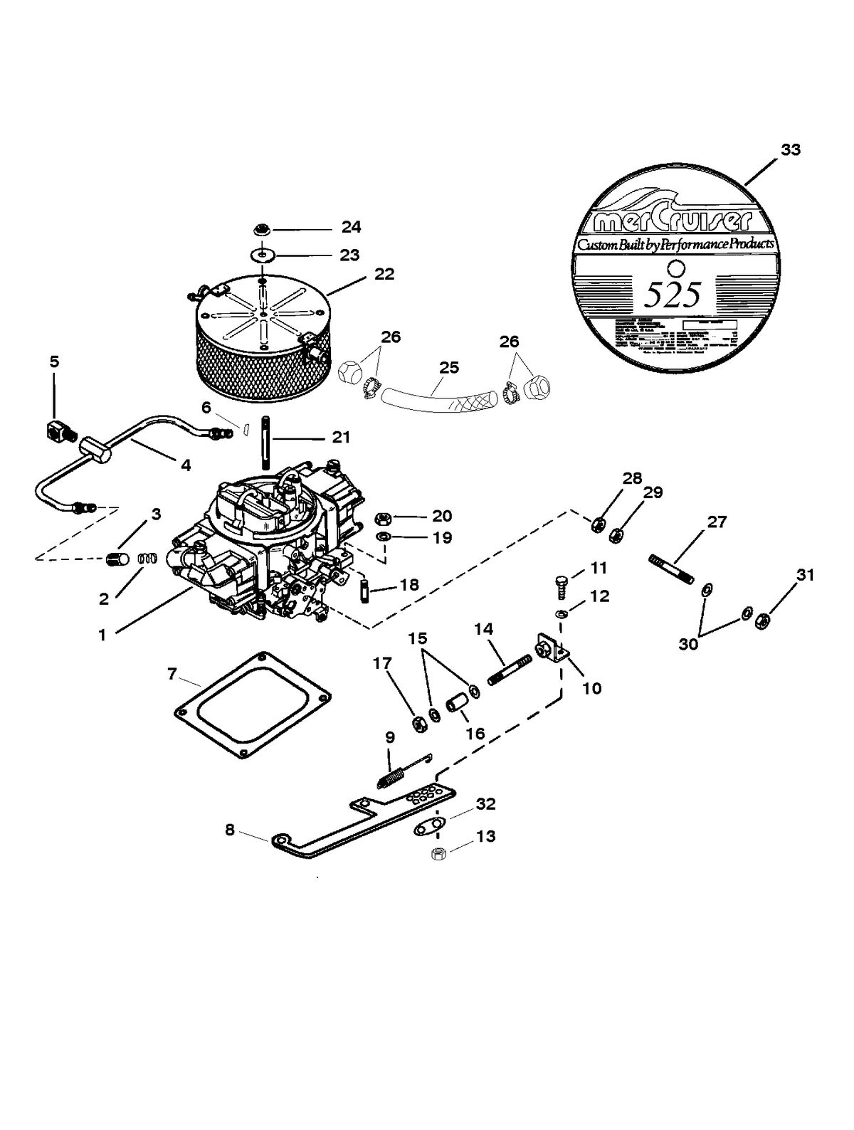 RACE STERNDRIVE 525 H.P. ENGINE CARBURETOR AND LINKAGE