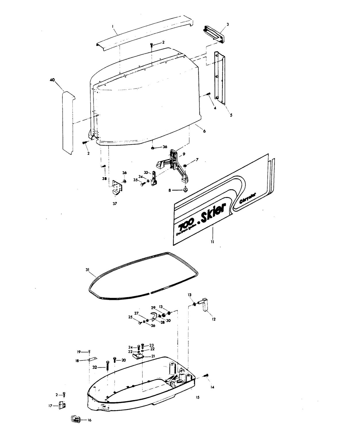 CHRYSLER 70 HP SKIER ENGINE COVER AND SUPPORT PLATE