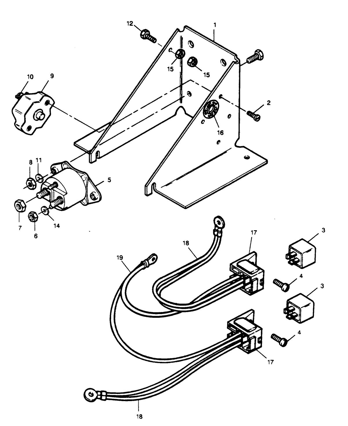 FORCE FORCE 1989 85 H.P. "B" MODEL L-DRIVE TRIM PUMP BRACKET AND RELAYS