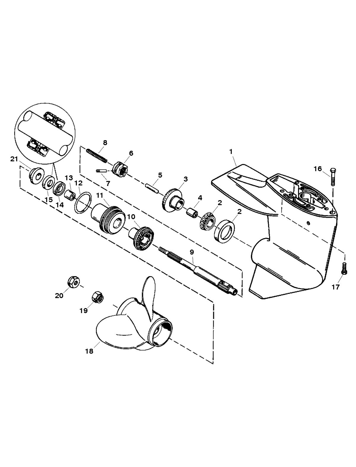 SEARS SEARS 9.9 H.P (OUTBOARD MOTOR) W/6.6 GAL. REMOTE TANK GEAR HOUSING ASSEMBLY (PROPSHAFT)