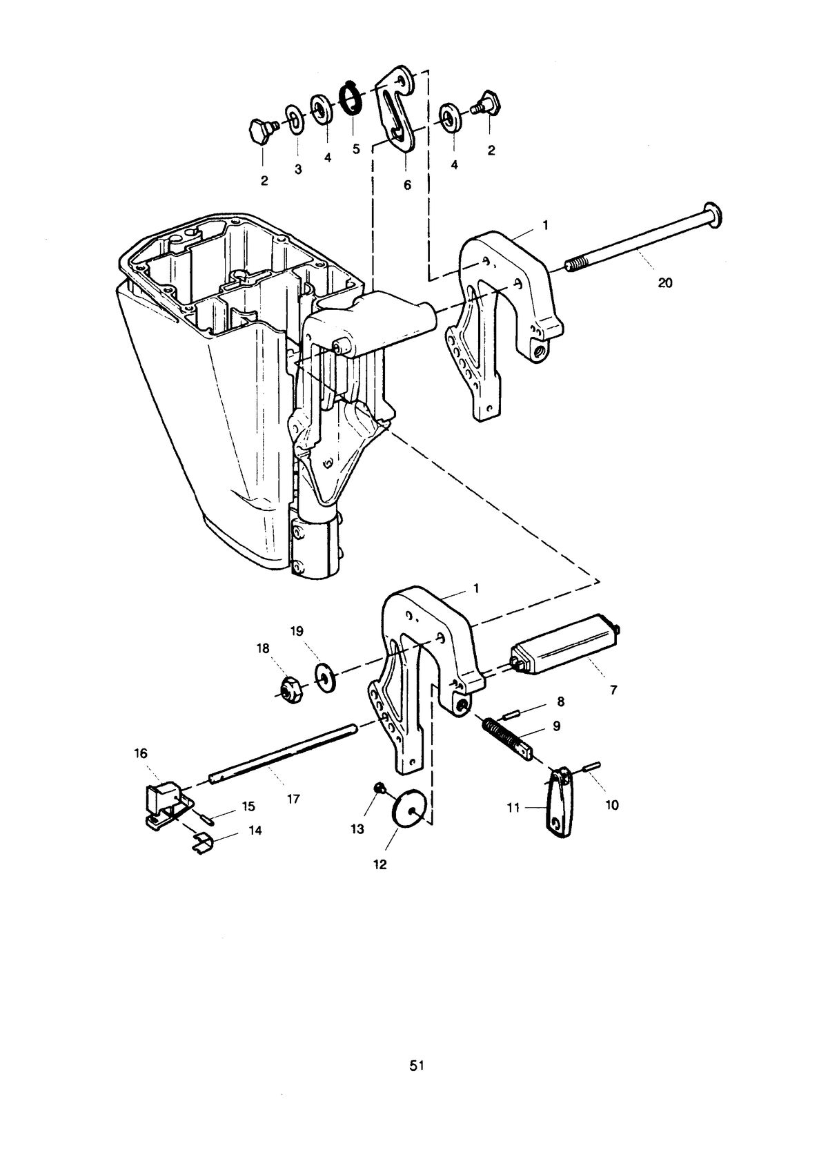 SEARS 15 H.P. LONG SHAFT 20" LEG OUTBOARD MOTOR Stern Brackets