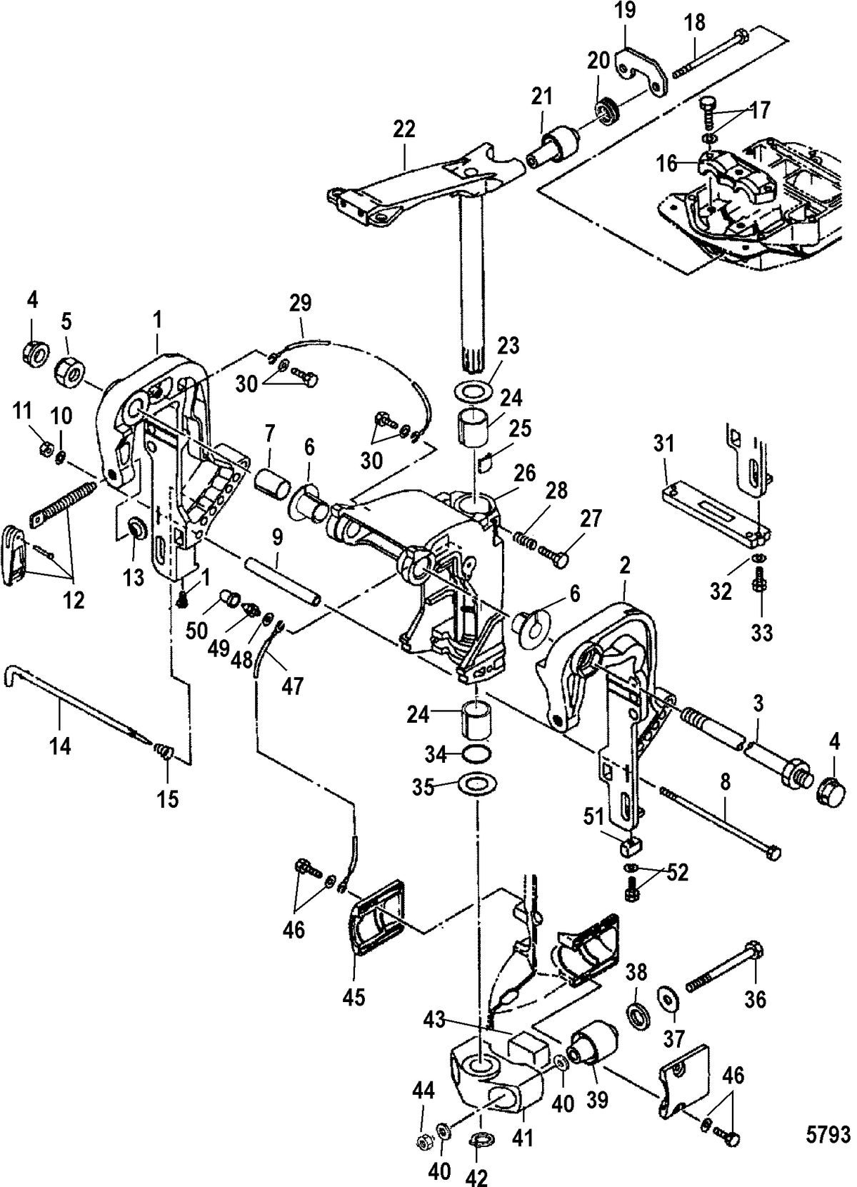 MERCURY/MARINER 40 LIGHTNING/40 LIGHTNING XR40 SEAPRO/MARATHON/50 INTERNATIONAL Transom and Swivel Brackets(Manual)