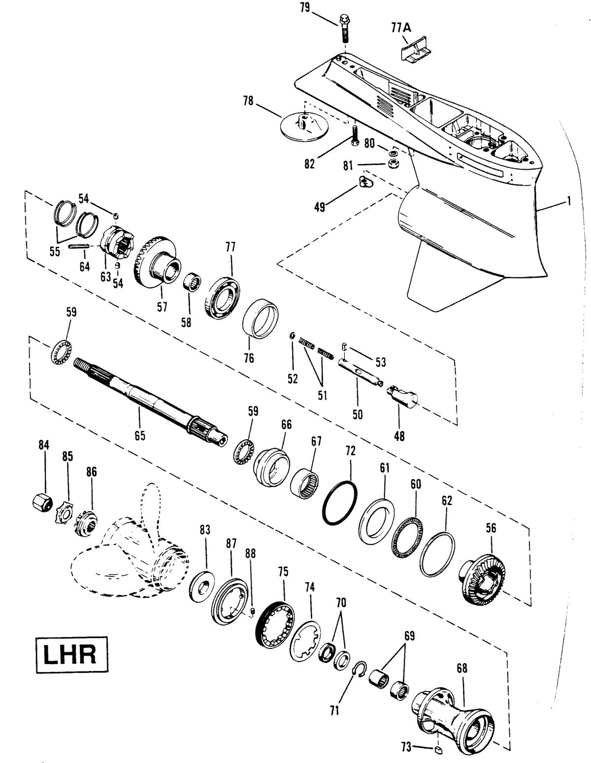 RACE OUTBOARD 2.5 L (CARB) GEAR HOUSING (PROPELLER SHAFT)LHR 2-HOLE WATER PICKUP