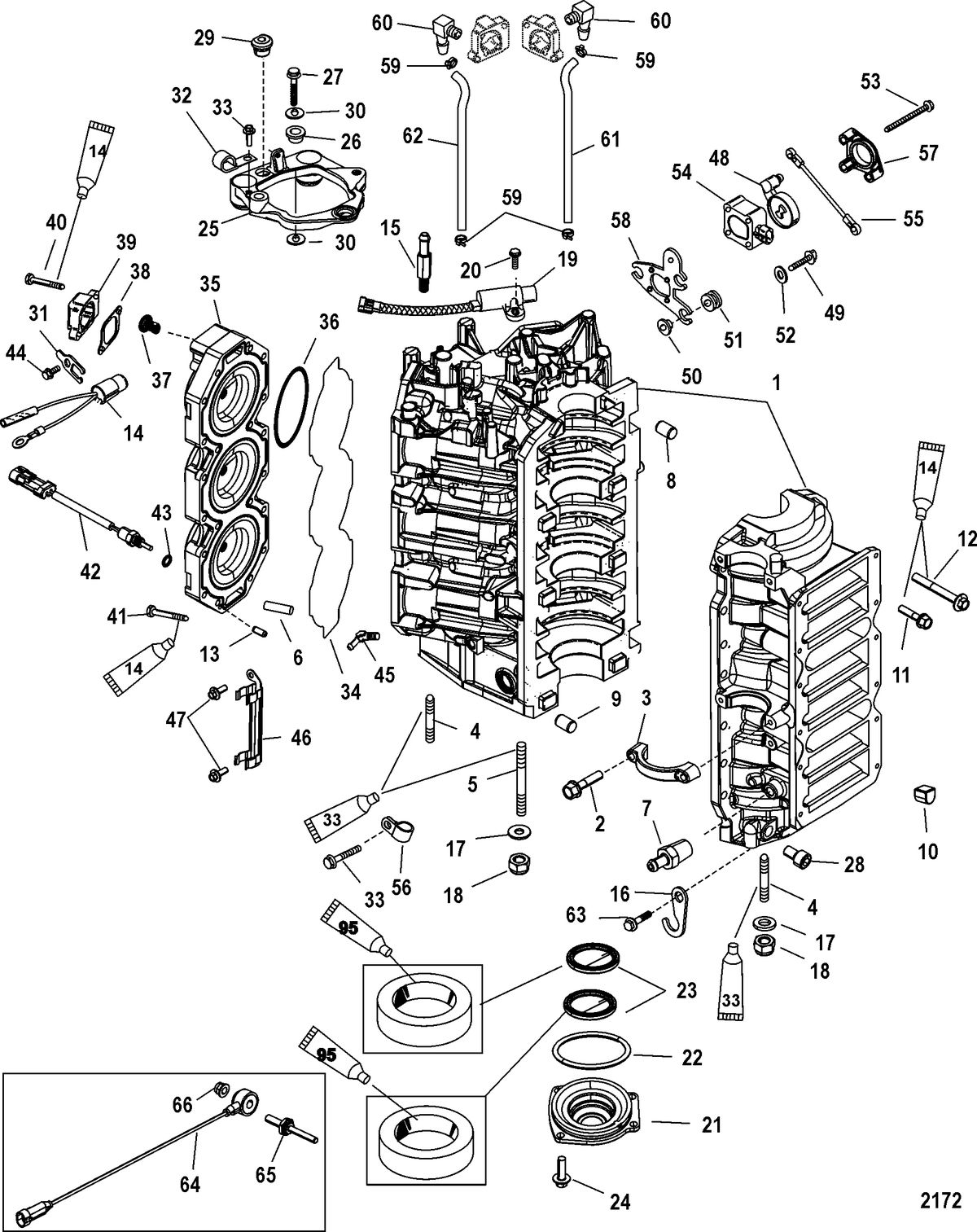 MERCURY/MARINER 200/225/250 (3.0L) SEAPRO/MARATHON EFI Cyliner Block and End Cap