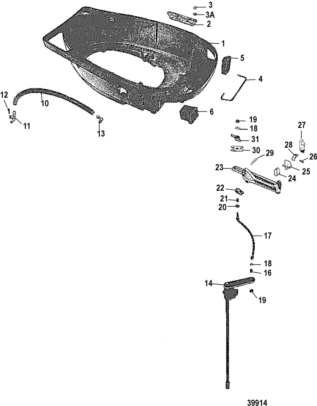 MERCURY MERC 80 BOTTOM COWL AND SHIFT LINKAGE