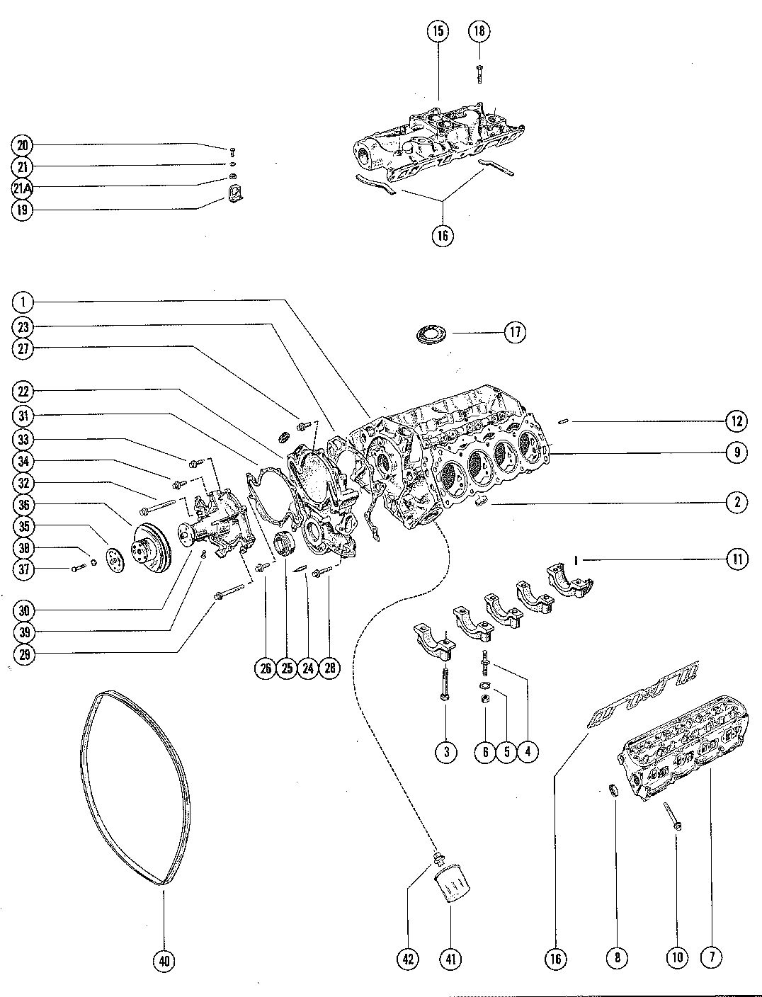 MERCRUISER 233 ENGINE CYLINDER BLOCK, CYLINDER HEAD AND INTAKE MANIFOLD