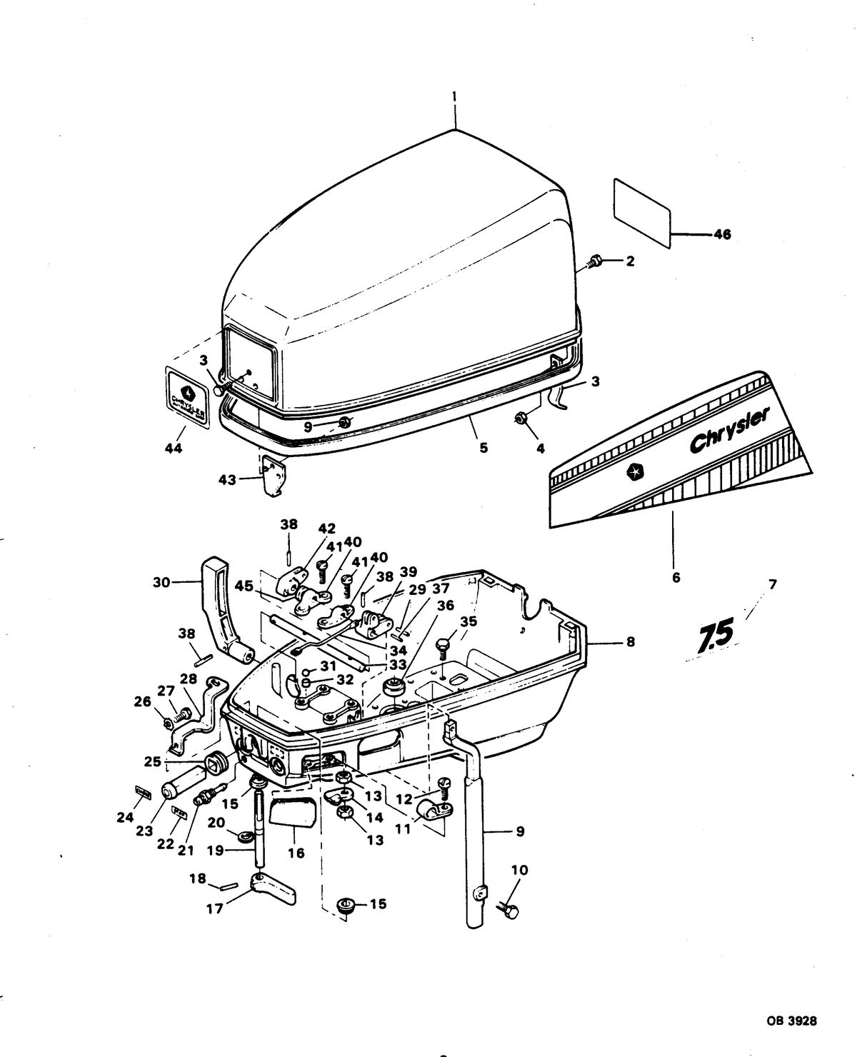 CHRYSLER 7.5 H.P. ENGINE COVER AND SUPPORT PLATE