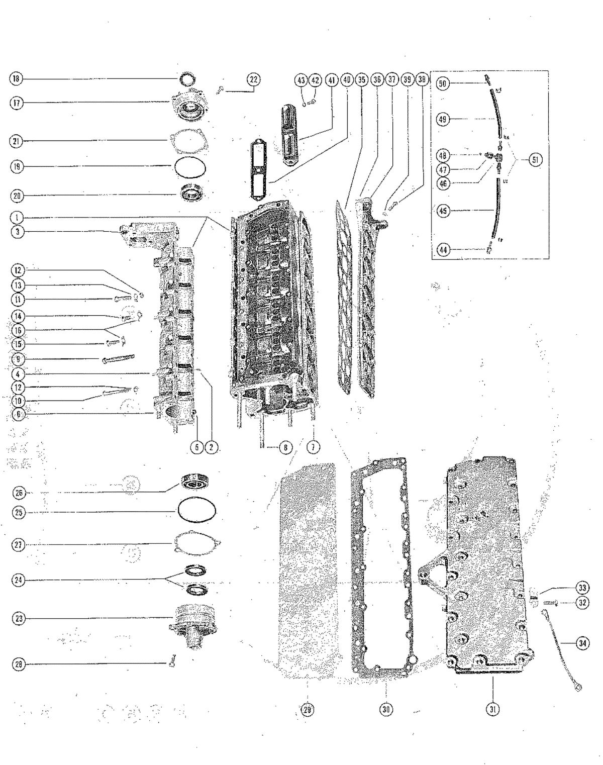 MERCURY MERC 600, 600 EL CYLINDER BLOCK AND CRANKCASE ASSEMBLY